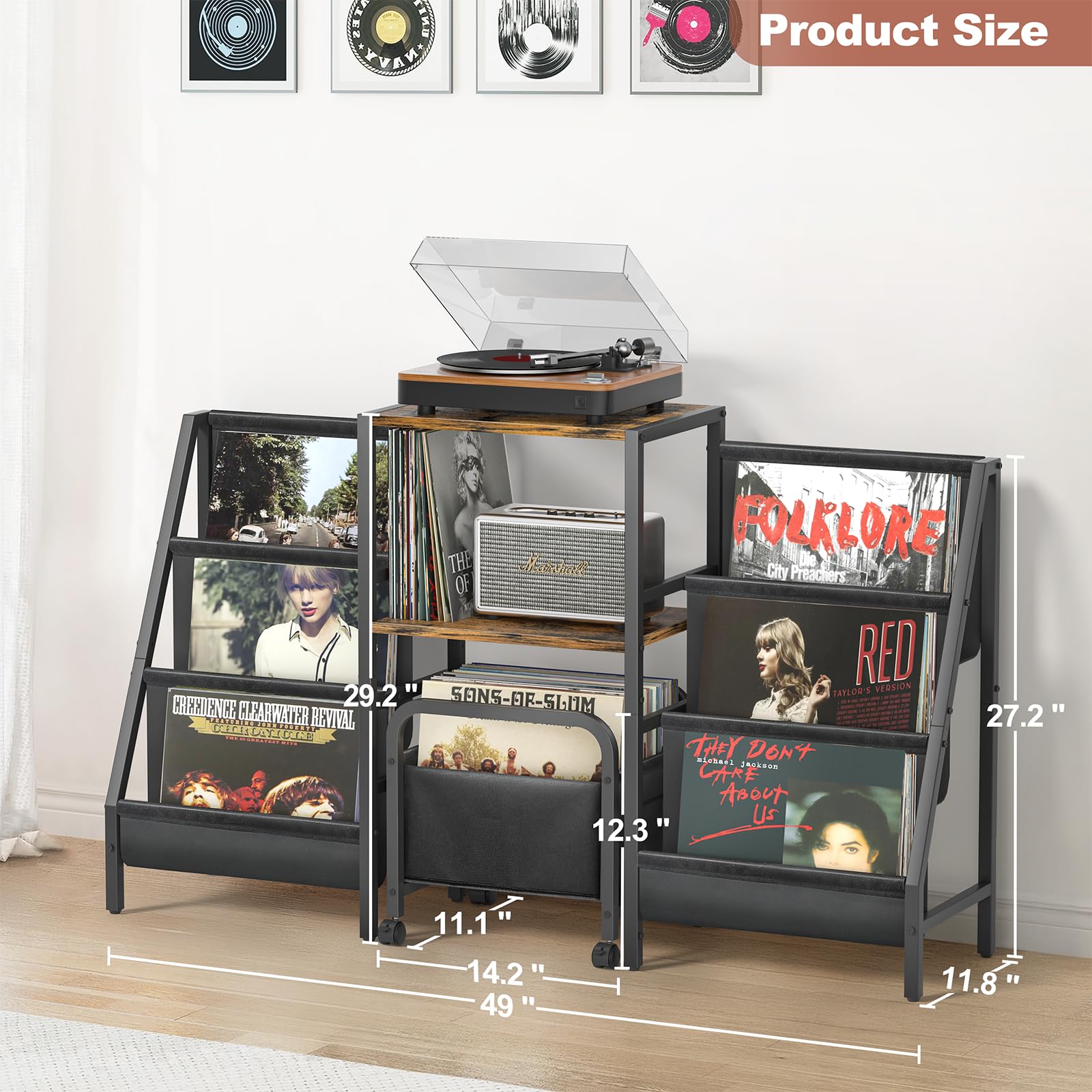 Amazon.com: Record Player Stand with Vinyl Storage Cart, Record