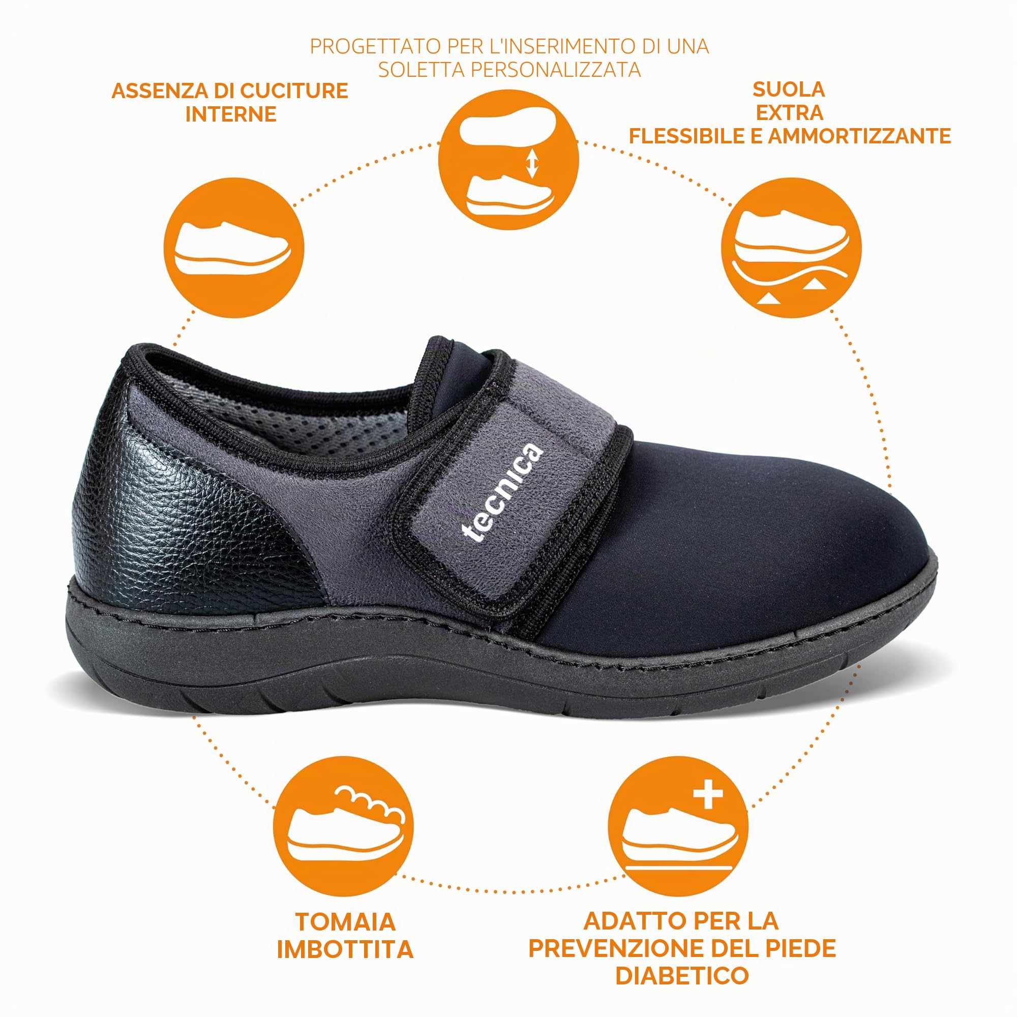 EXTRO STYLE - Scarpe Ortopediche Tecnica Flex con Plantare Estraibile, per Alluce Valgo, Dita A Martello e Metatarsalgie, Suola Antiscivolo e Urto-Assorbente, Grigio-Nero