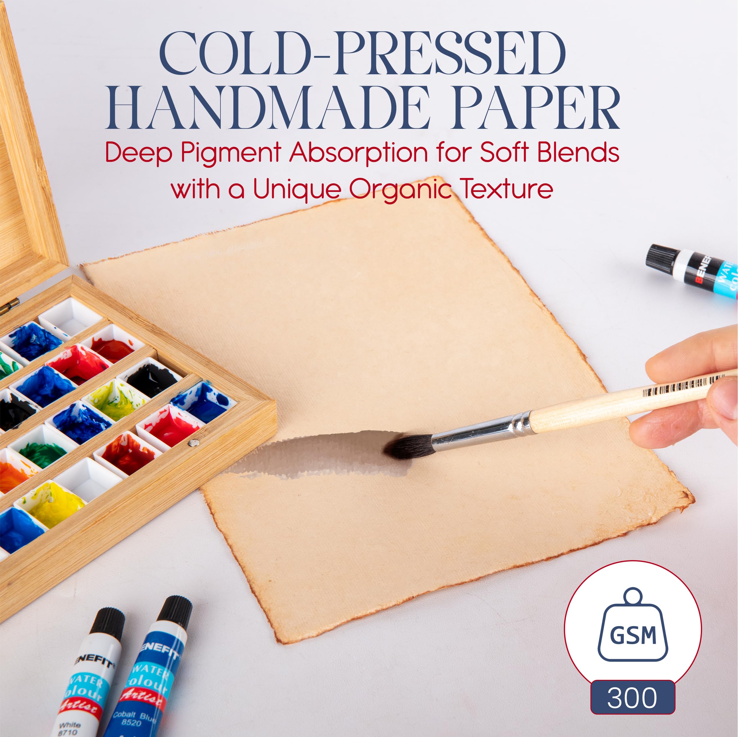 Wanderings Carta per Acquerello Spessa Fatta a Mano 300 GSM – Formato A5 15×21 cm – Carta Vintage con Bordo Irregolare – Pressata a Caldo – Per Artisti, Pittura, Calligrafia e Artigianato – 25 Fogli