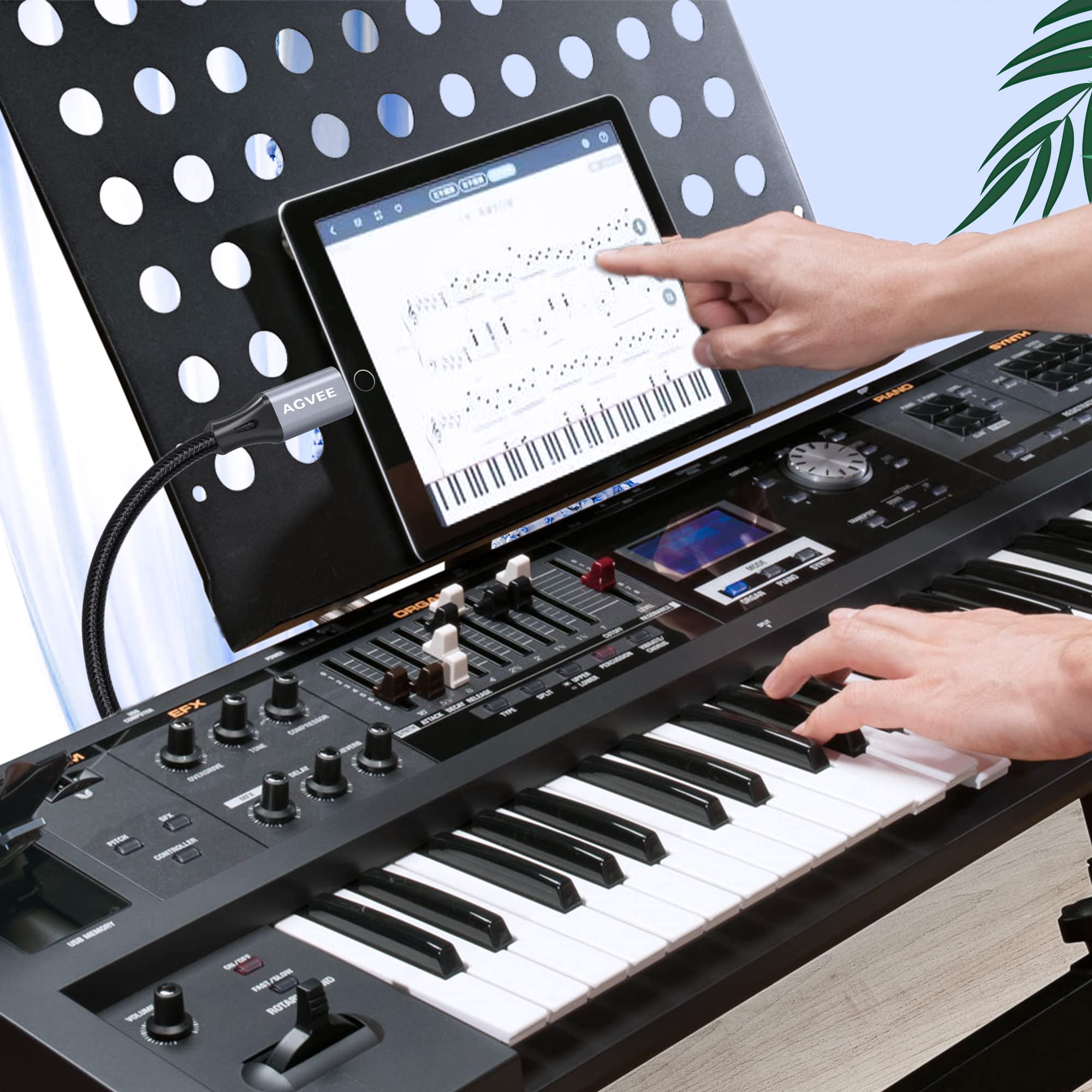AGVEE Lightning-OTG-MIDI-Kabel, USB-Typ-B-Kabel, kompatibel mit iPhone, iPad, iOS, für elektronisches Musikinstrument, Klavier, Midi-Controller, Midi-Tastatur, Audio-Interface-Aufnahme, Dunkelgrau,