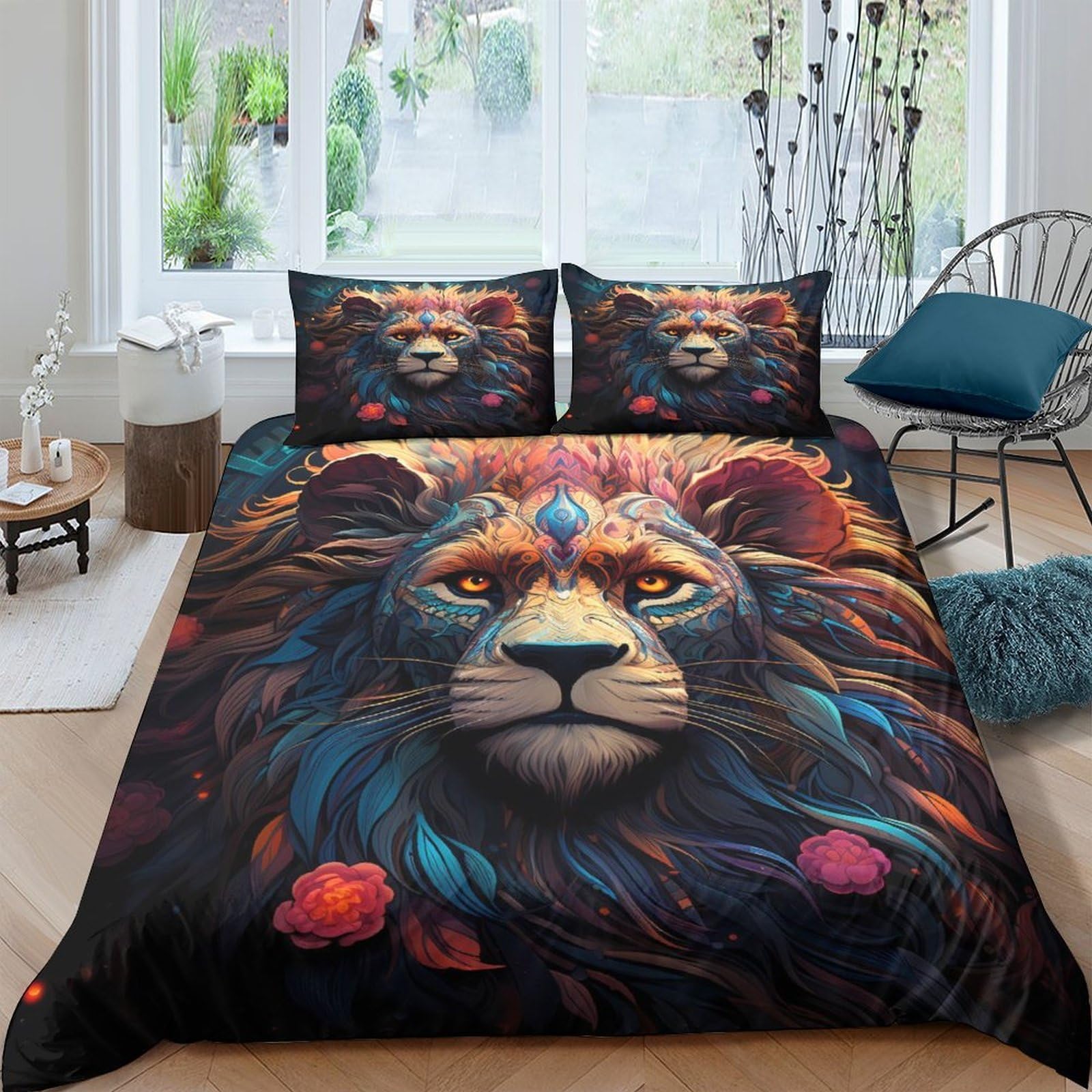 Ctjqhvkz Style-8 3D Printed Lion King Fitted Sheet Microfiber Soft Anti-Slip Mattress Cover For Bedroom Guest Room Decor Easy Care Single（135X200cm）