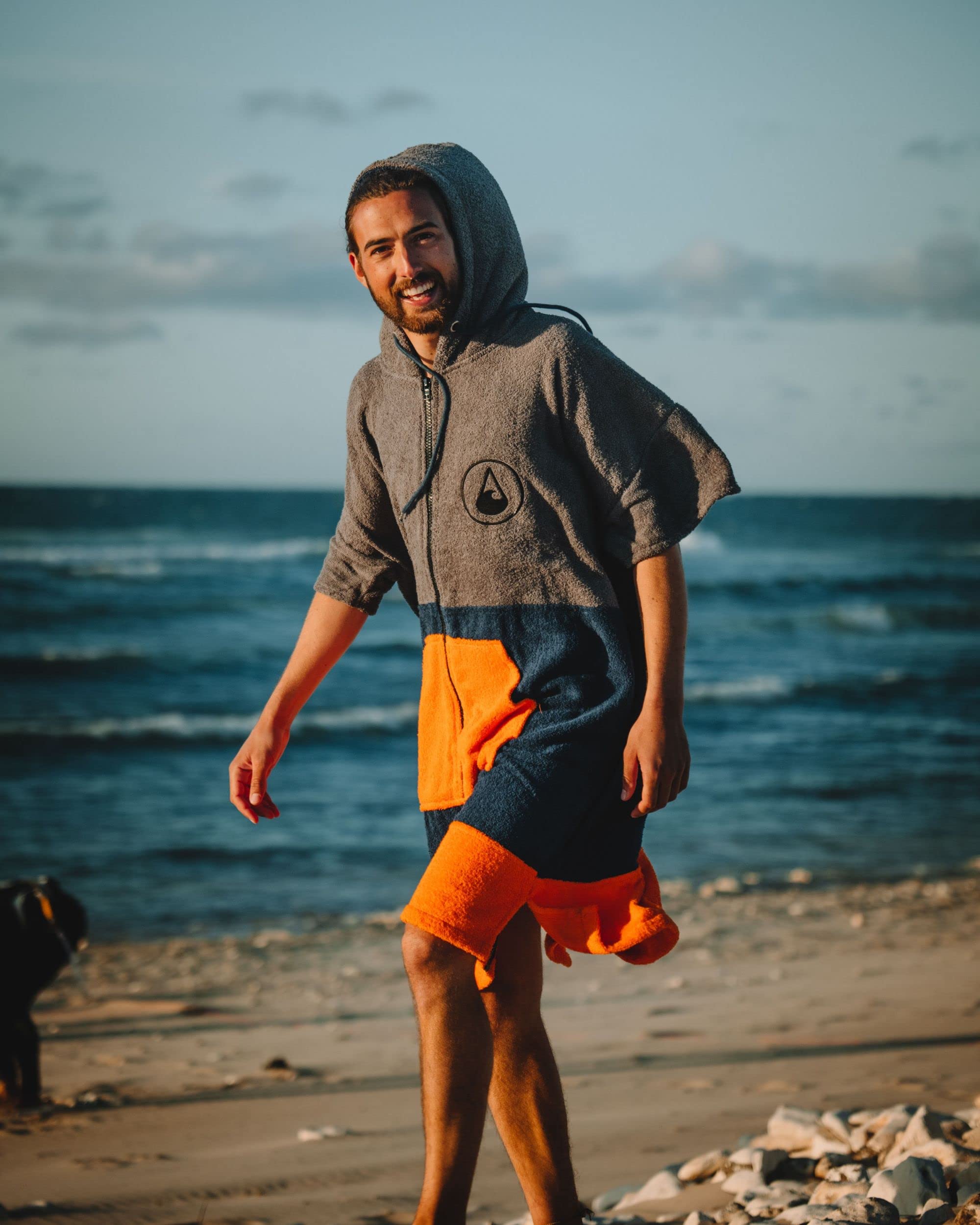 WAVE HAWAII Zip-Poncho da surf per corpi da 170 – 200 cm, 100% cotone ecologico, in velluto, per nuoto, spiaggia, surf, poncho da doccia, per adulti