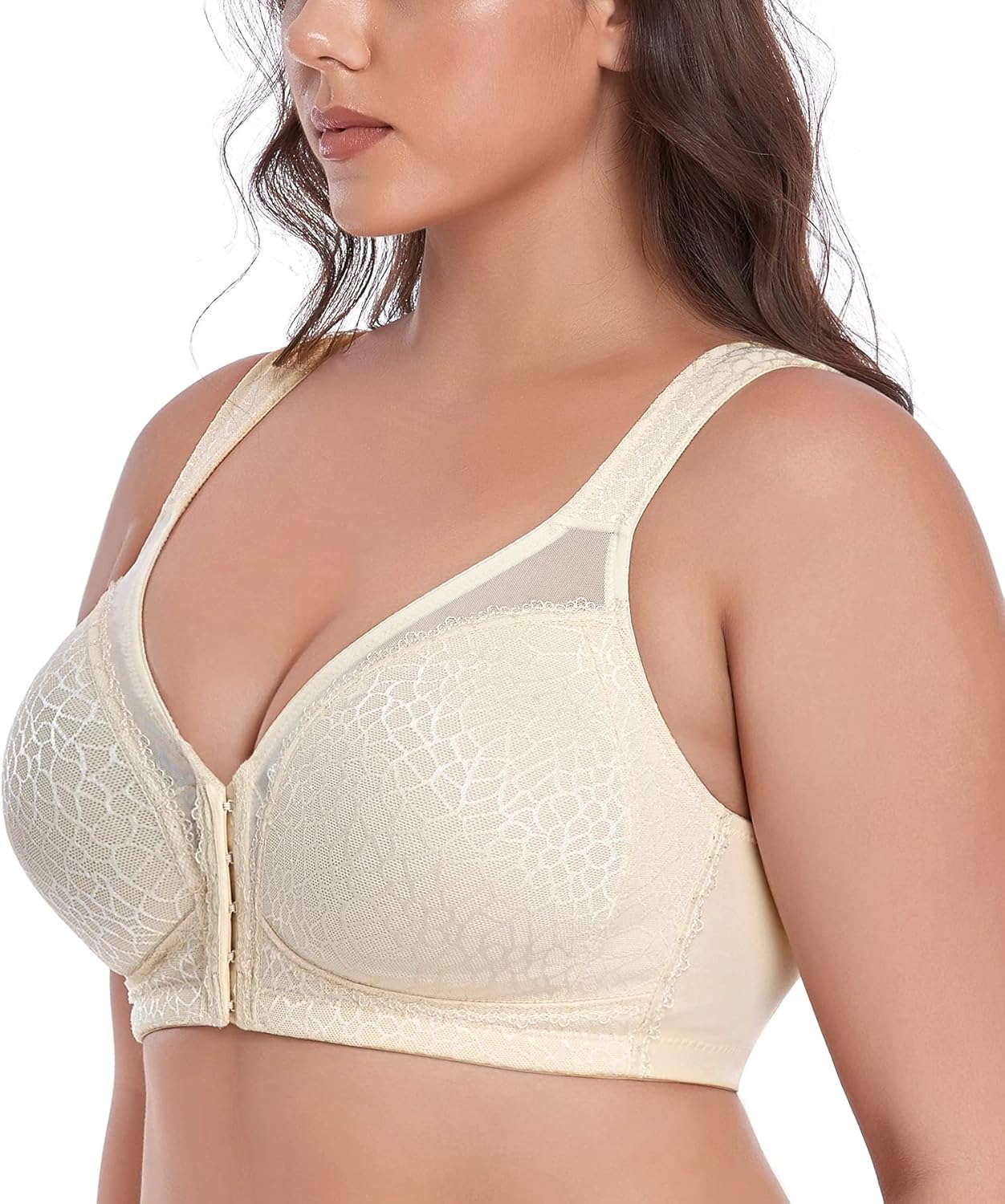 DotVol Women's Full Figure Front Closure Wirefree Jacquard Back Support Posture Bra - Image 4