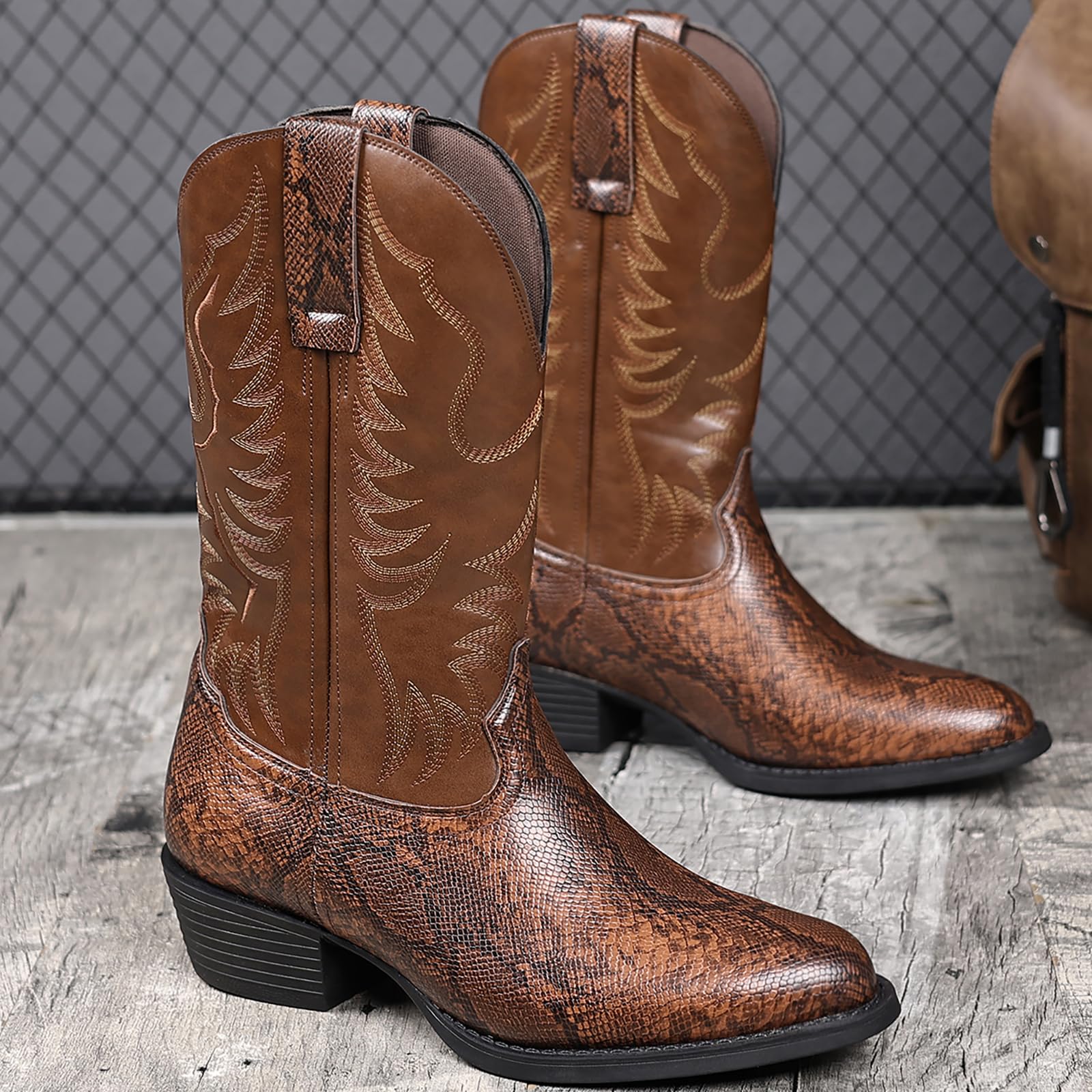 Stivali da Cowboy da Uomo Stivali Western A Punta Resistenti in Stile retrò Classico Ricamati Senza Lacci Antiscivolo Stivali Country