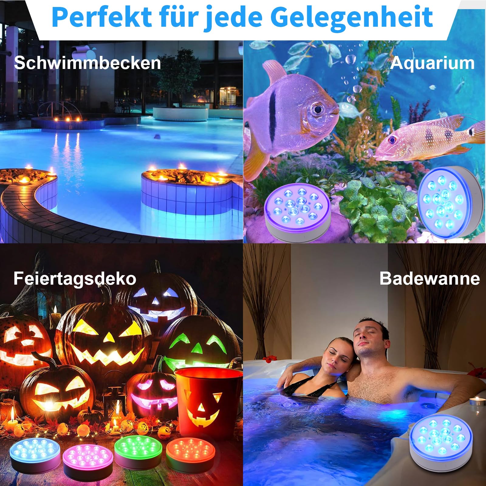 Czemo Unterwasser Licht Wiederaufladbar LED Poolbeleuchtung mit Magnet Poollicht mit Fernbedienung IP68 LED Wasserdicht für Pool Teich Aquarium Beleuchtung (Mehrfarbig-4 Stück)