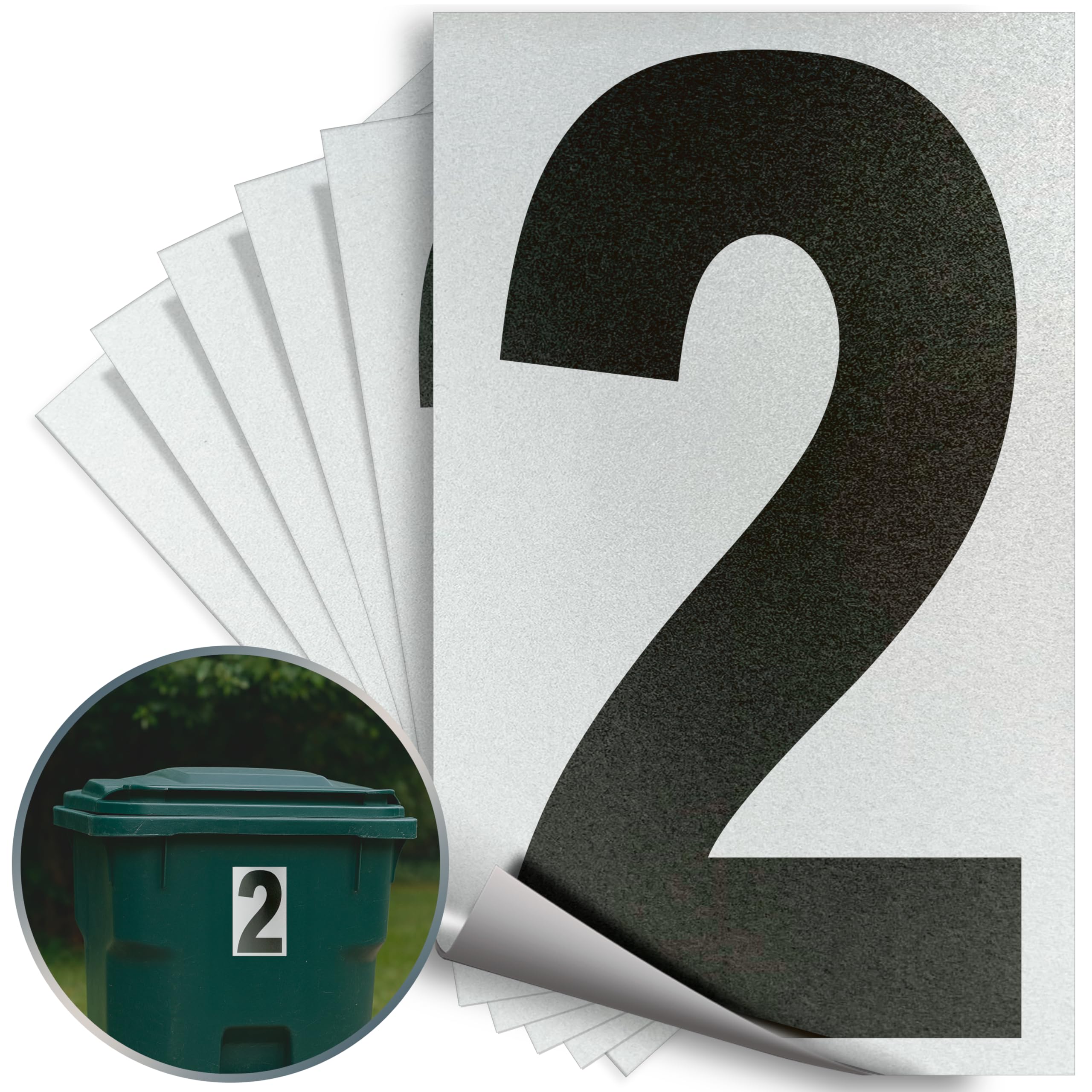 iSYFIX Black Vinyl Number 2 (Two) Stickers - 6 Pack 5 inch - Premium Decal, Reflective Background, Pre-Spaced for Mailbox, Signs, Window, Door, Cars,