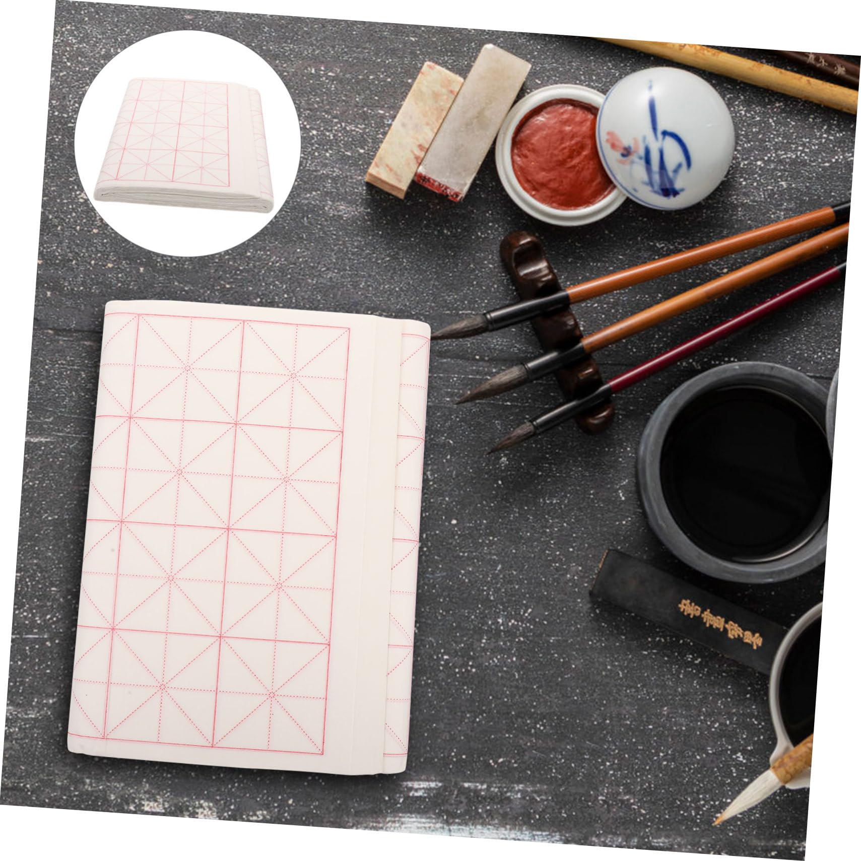 Anneome 100 Hojas de Papel de Arroz para Caligrafía Cuadrícula en Forma de Cruz, Papel Multiusos Blanco para Practicar Escritura y Dibujo en Casa