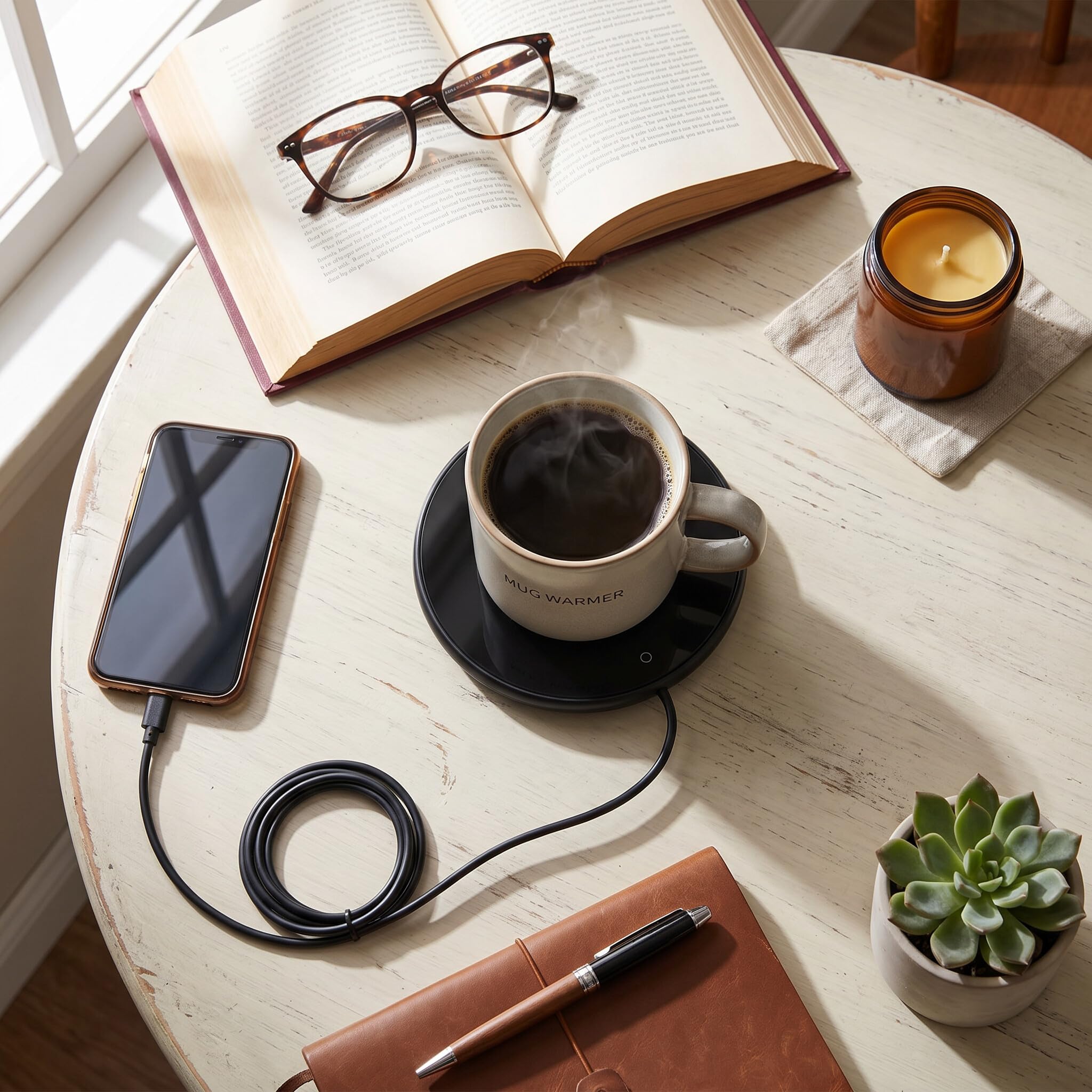 Chauffe Tasse USB Tactile, Maintien de température constante, Chauffe Bougie et Chauffe café de Bureau, Base 10,3 cm, Noir