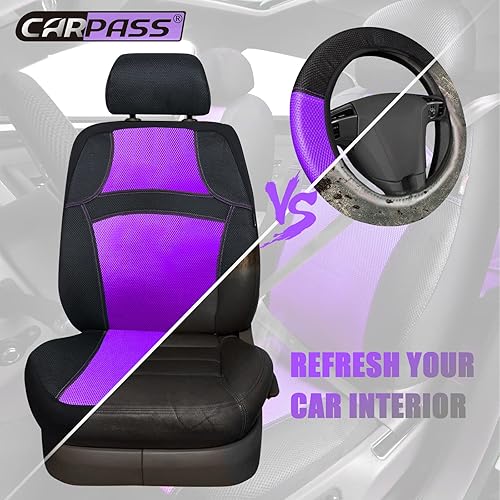Miniatura 6 de CAR PASS Universal 13 Piezas Fundas de Asiento de Malla de Aire 3D - 100% Transpirable Juego Completo, Volante, Funda de Cinturón Compatible con