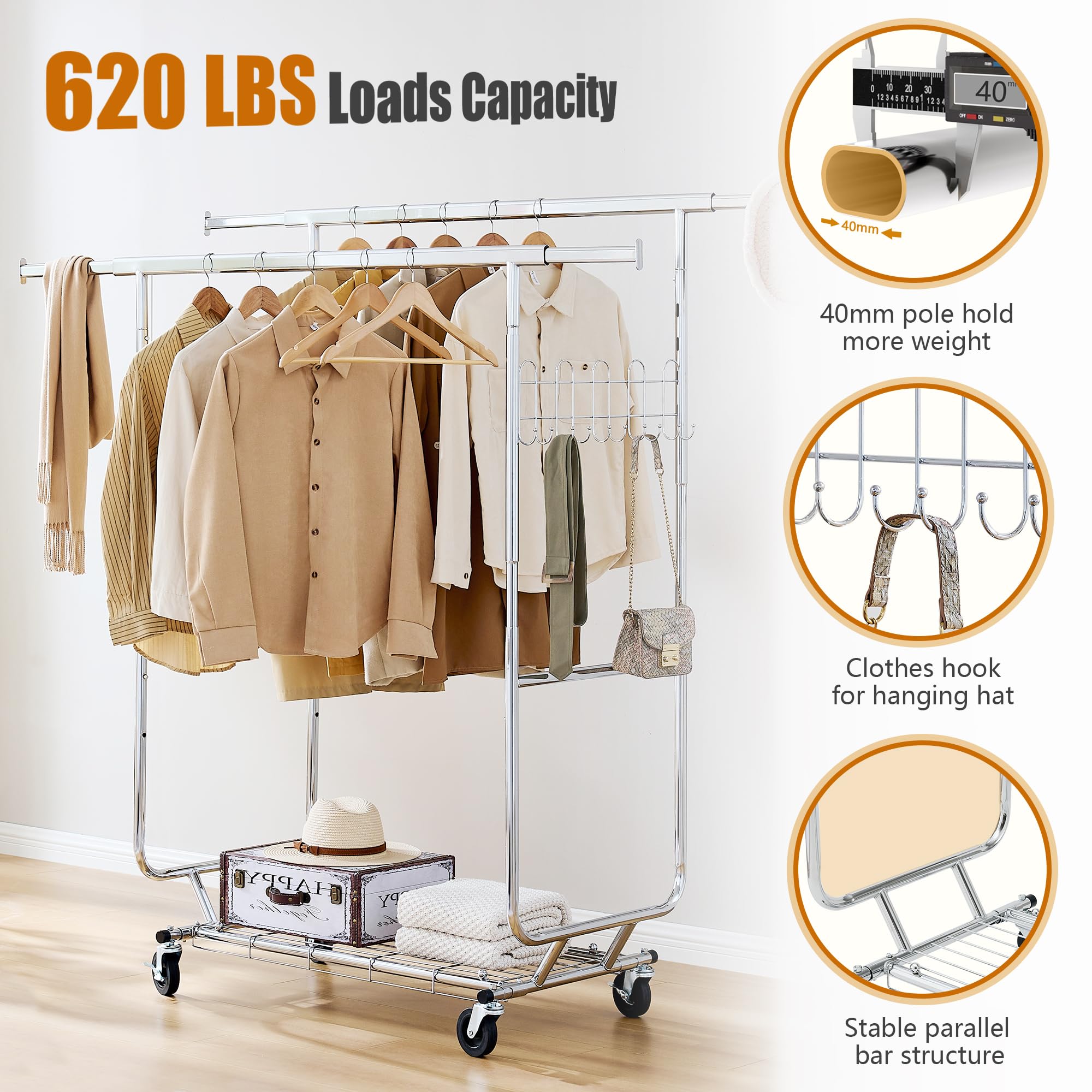 Snapklik.com : Gewudraw Heavy Duty Clothes Rack Load 620 LBS Metal ...