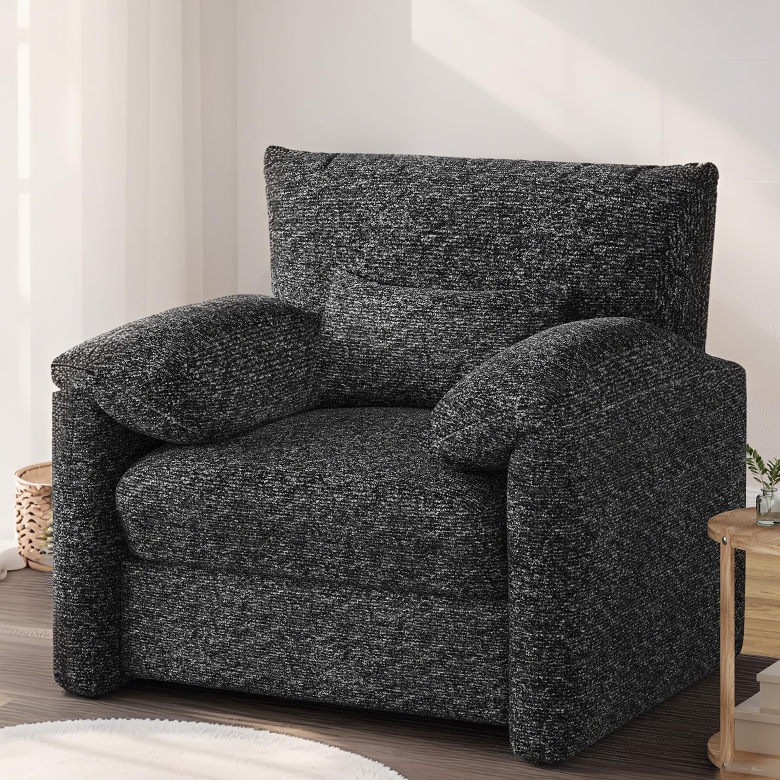 YODOLLA Tub Chair Oversized Armchair, Accent Large Single Sofa Padded Seat for Living Room, Bedroom, Reading, Black & Grey