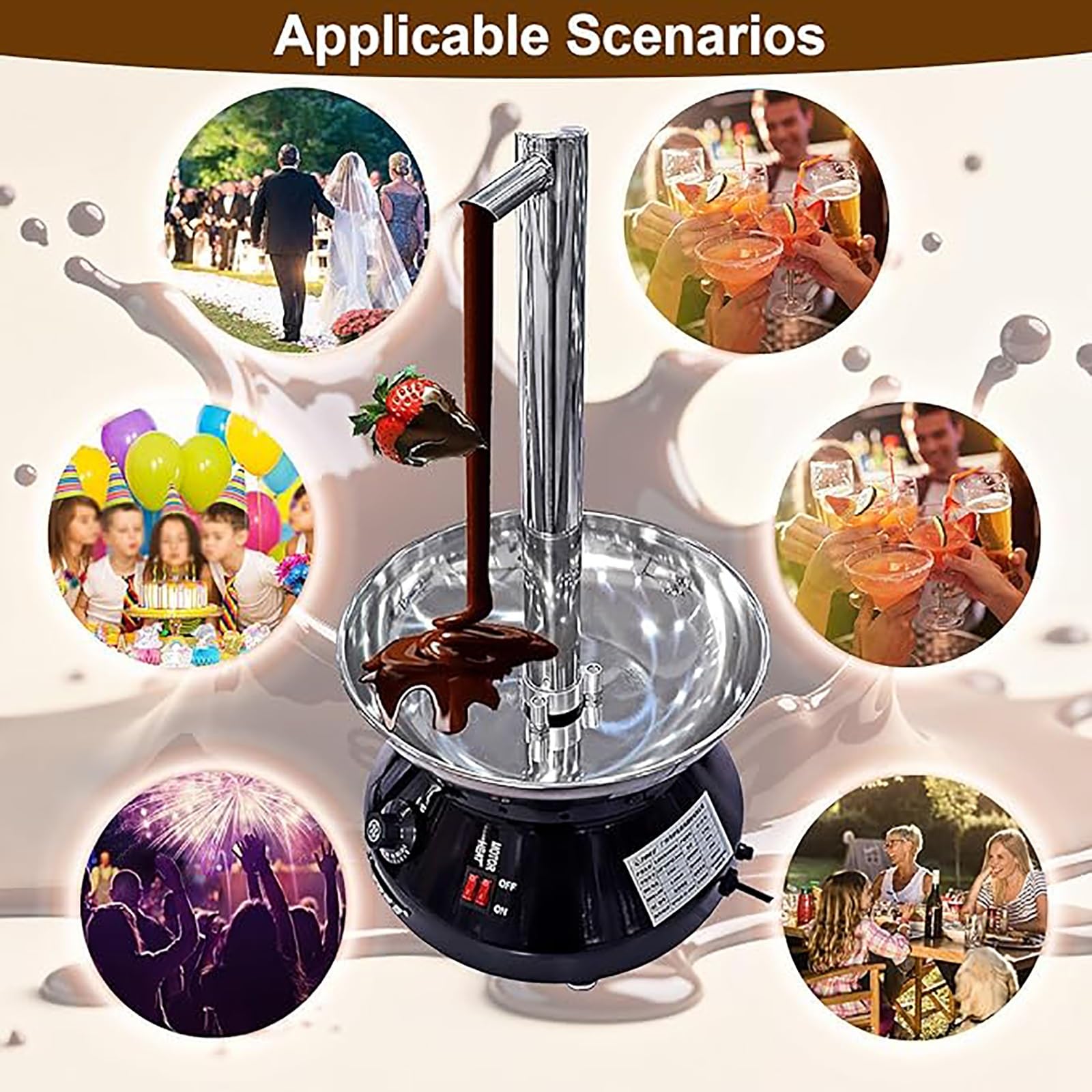 Fondue au chocolat électrique en acier inoxydable, chauffage à 3 niveaux pour fête, mariage