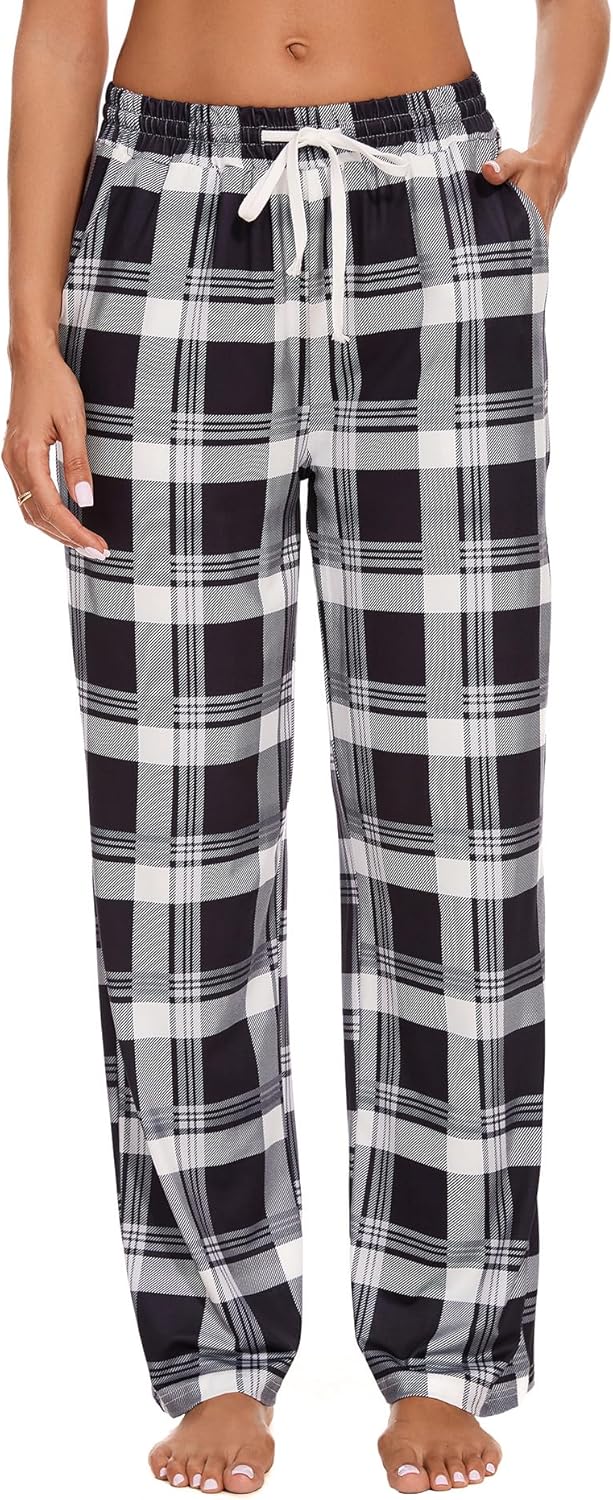 Womens Pajama Pants Plaid Sleep Lounge Pj Bottoms With Pockets