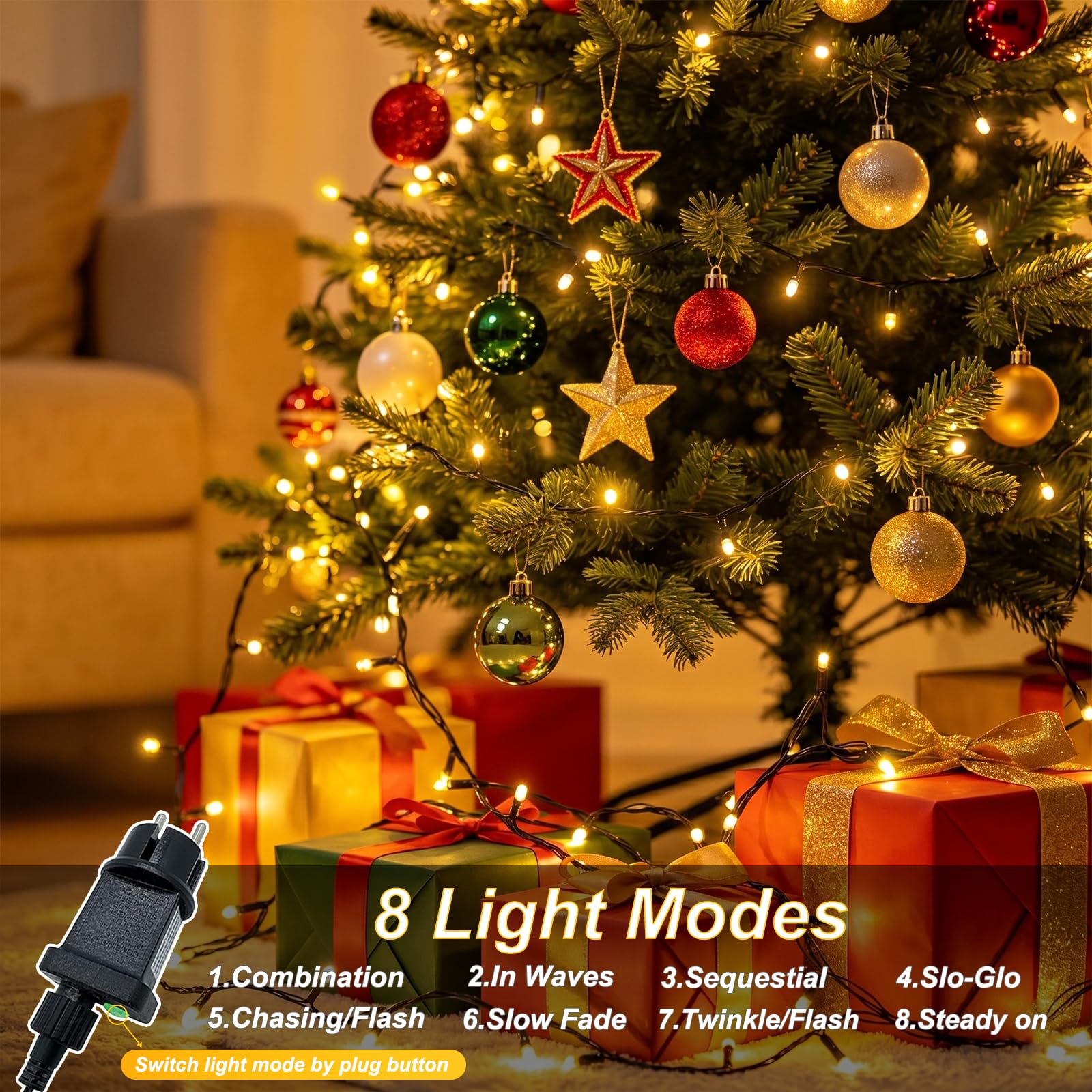 Catena luminosa esterna corrente interna 80 m catena di luci albero di Natale con 8 modalità timer funzione di memoria IP44 impermeabile, luce bianca calda