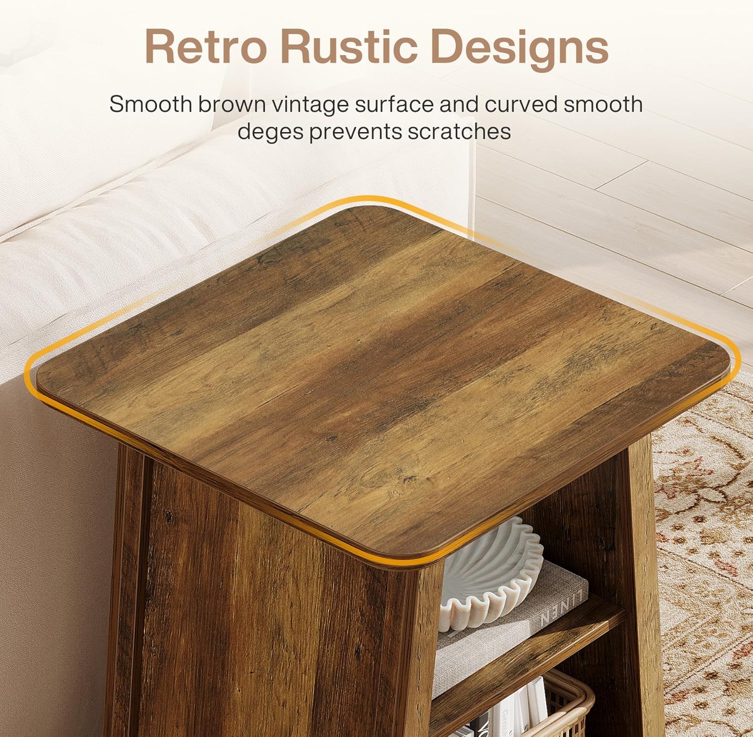 Tribesigns 3-Tier Rustic Farmhouse Wooden End Table with Open Storage Shelves, Trapezoid Angled Leg Side Table for Living Room, Small Space Friendly Sofa Side Table