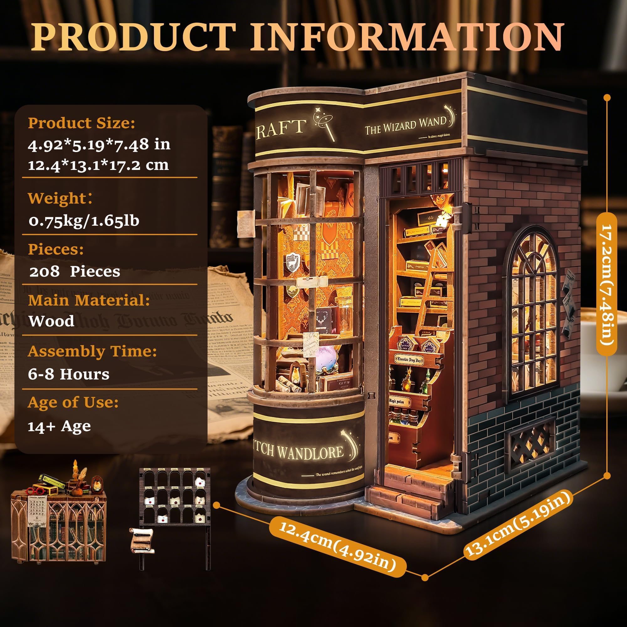 Kit Book Nook DIY per Adulti: LUMYCE Casa in Miniatura con Luci LED da Montare, Modellismo 3D Creativo per Decorare Librerie - Regalo Originale per Appassionati di Fai da Te