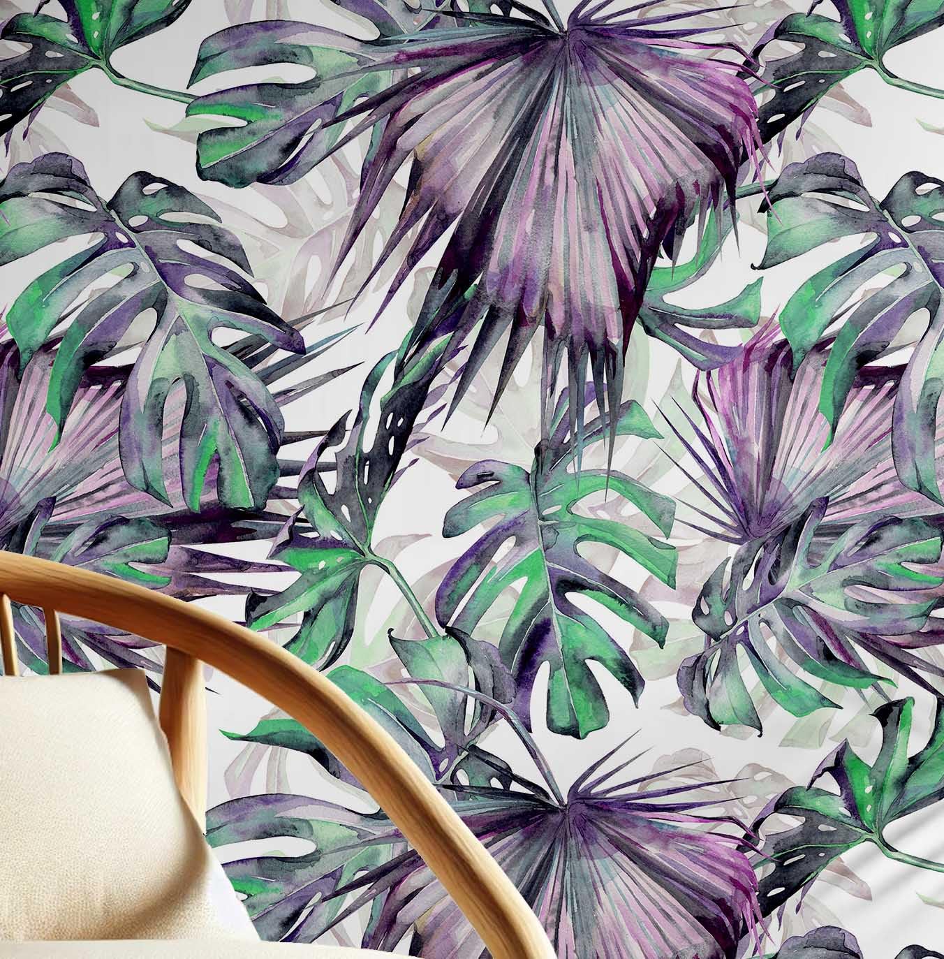 Papier peint repositionnable Monstera violet pour rénovation rapide