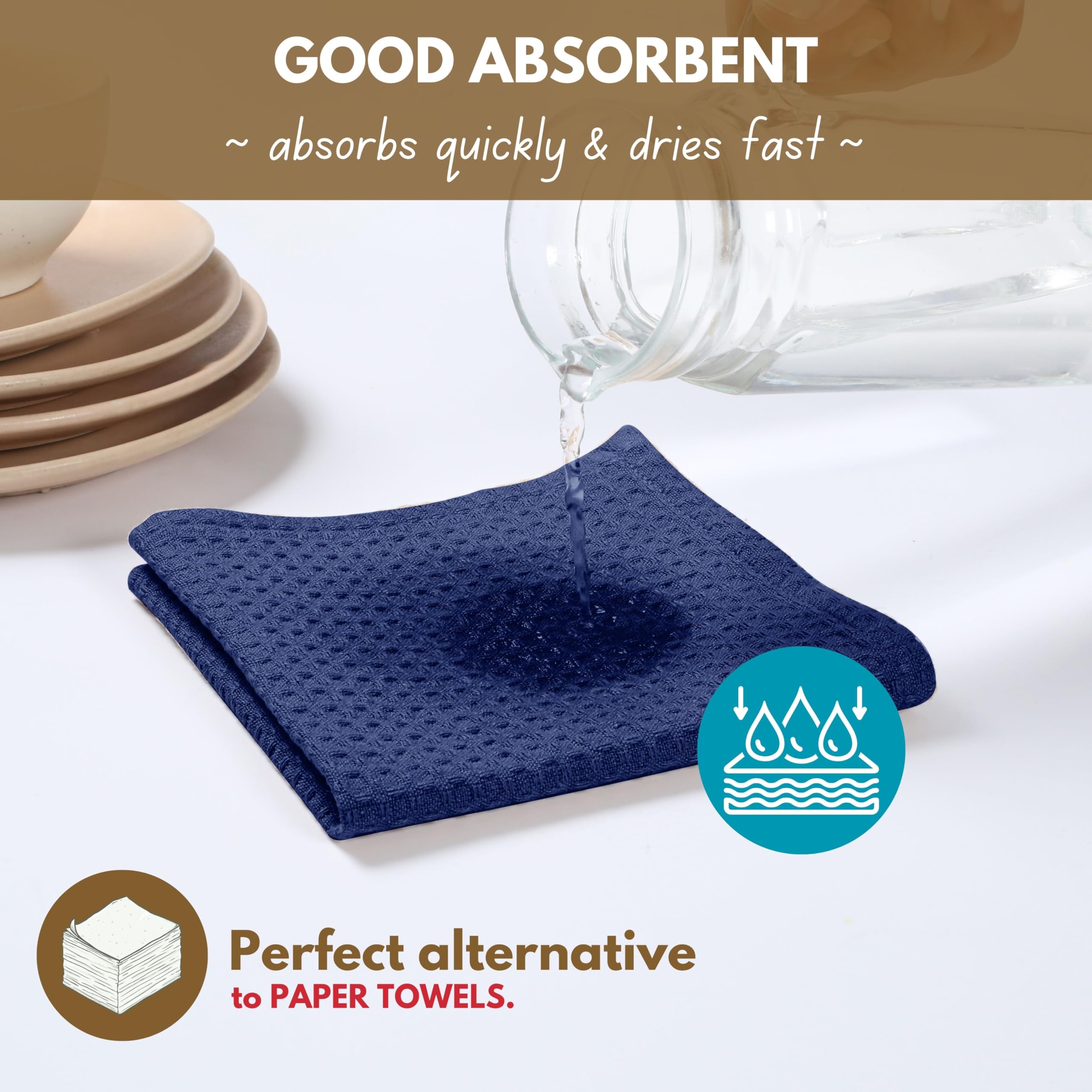 Native Fab Paquete de 12 paños de cocina de gofre, 100 % algodón, ultra absorbentes, para limpieza, secado y cocción de cocina, esenciales suaves y duraderos para uso diario, 12 x 12 pulgadas, color