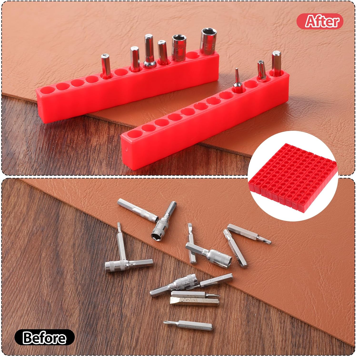 20 Pcs 12 Holes Hex Bit Holder, Plastic Shank Screw Driver Holders Drill Bit Organizer for 1/4 Inch Hex Shank (Red)