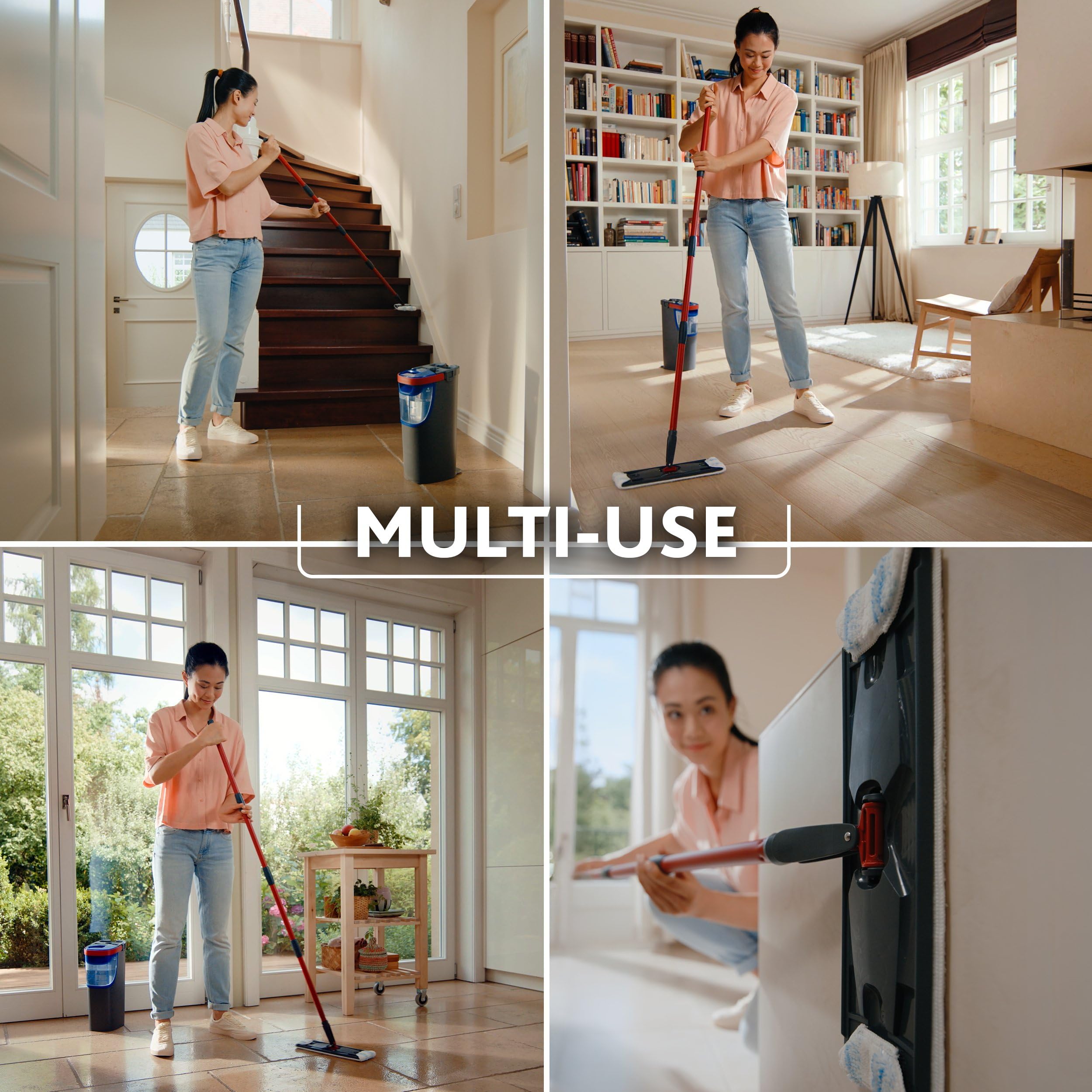 Vileda H2PrO Flat Mop Sistema lavapavimenti a piastra piatta | Separazione acqua pulita e sporca | Progettato per risparmiare acqua | Utilizzo a una mano | Design compatto | Pulizia con microfibra