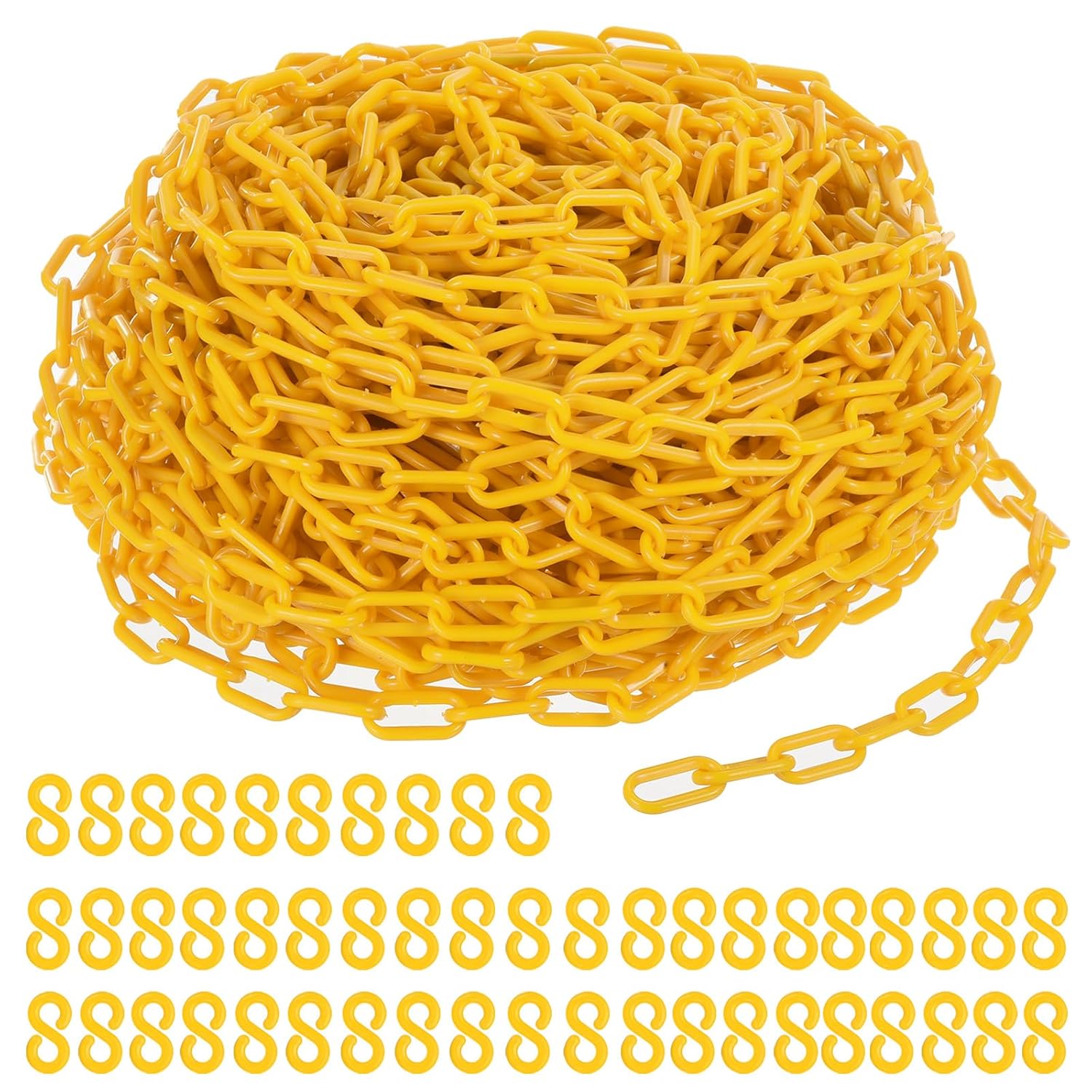 PATIKIL Plastic Chain Links, 600 Foot 1/4inch(6mm) Yellow Plastic Chains for Barriers, Crowd Control, Queue Lines, Parking, Fences, Gate, Concerts, and Decoration