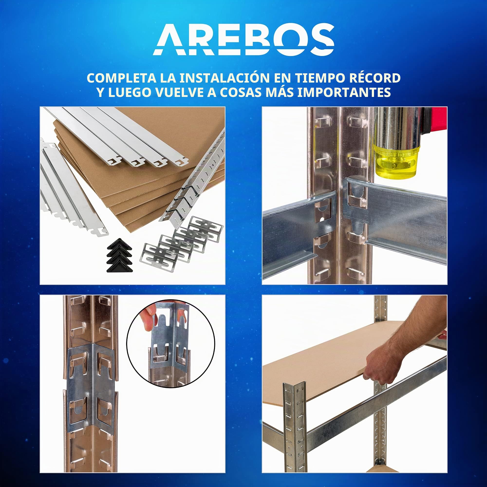 Arebos Estantería Carga Pesada Set 2 uds | 180x90x30 cm | 5 Estantes | Sistema sin Tornillos | Estantería de Taller, Almacén o Bodega | Montaje Fácil | Plata