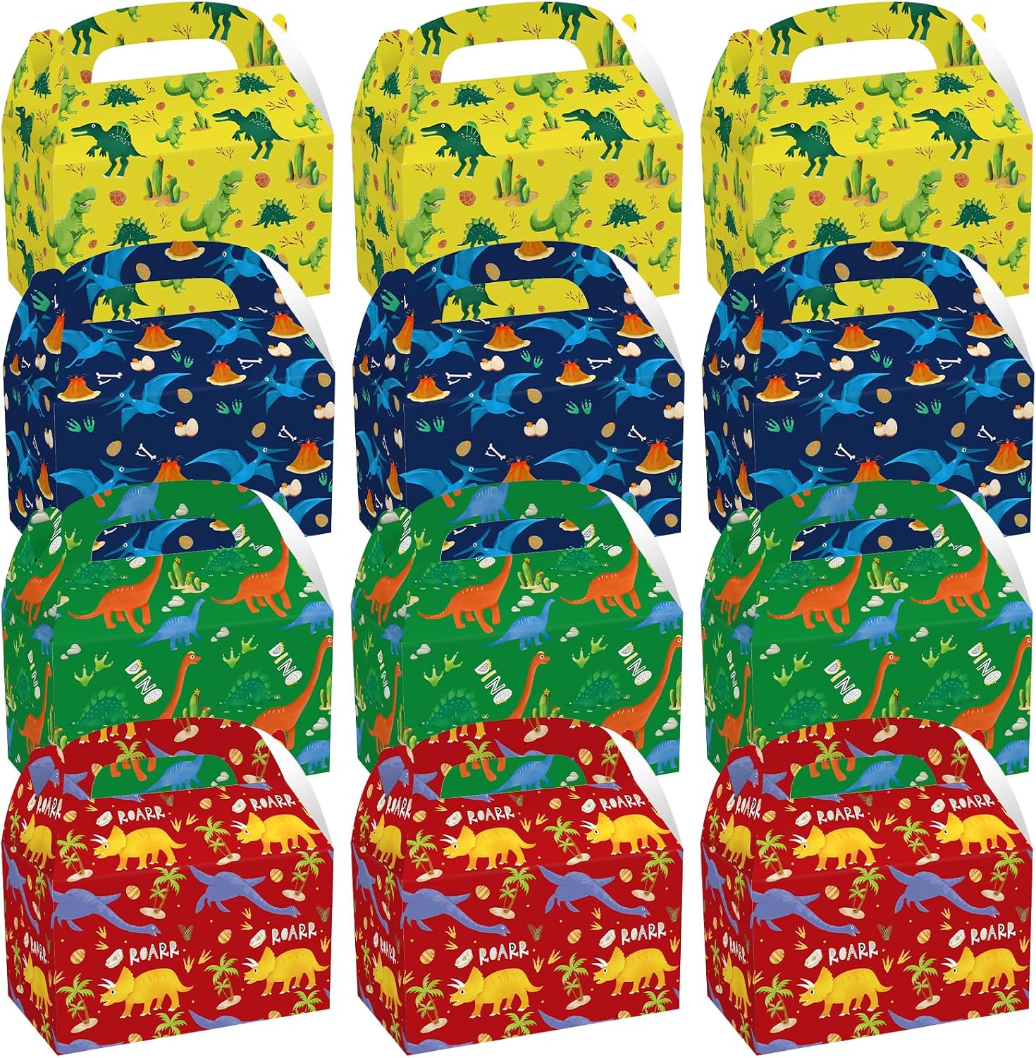 PQKL party 12pcs Dinosaur Gift Bags Dinosaur Bags Children's Birthday Gift Bags with Dinosaur Pattern Watercolor Pattern 16 x 9.5 cm Halloween Christmas Bags