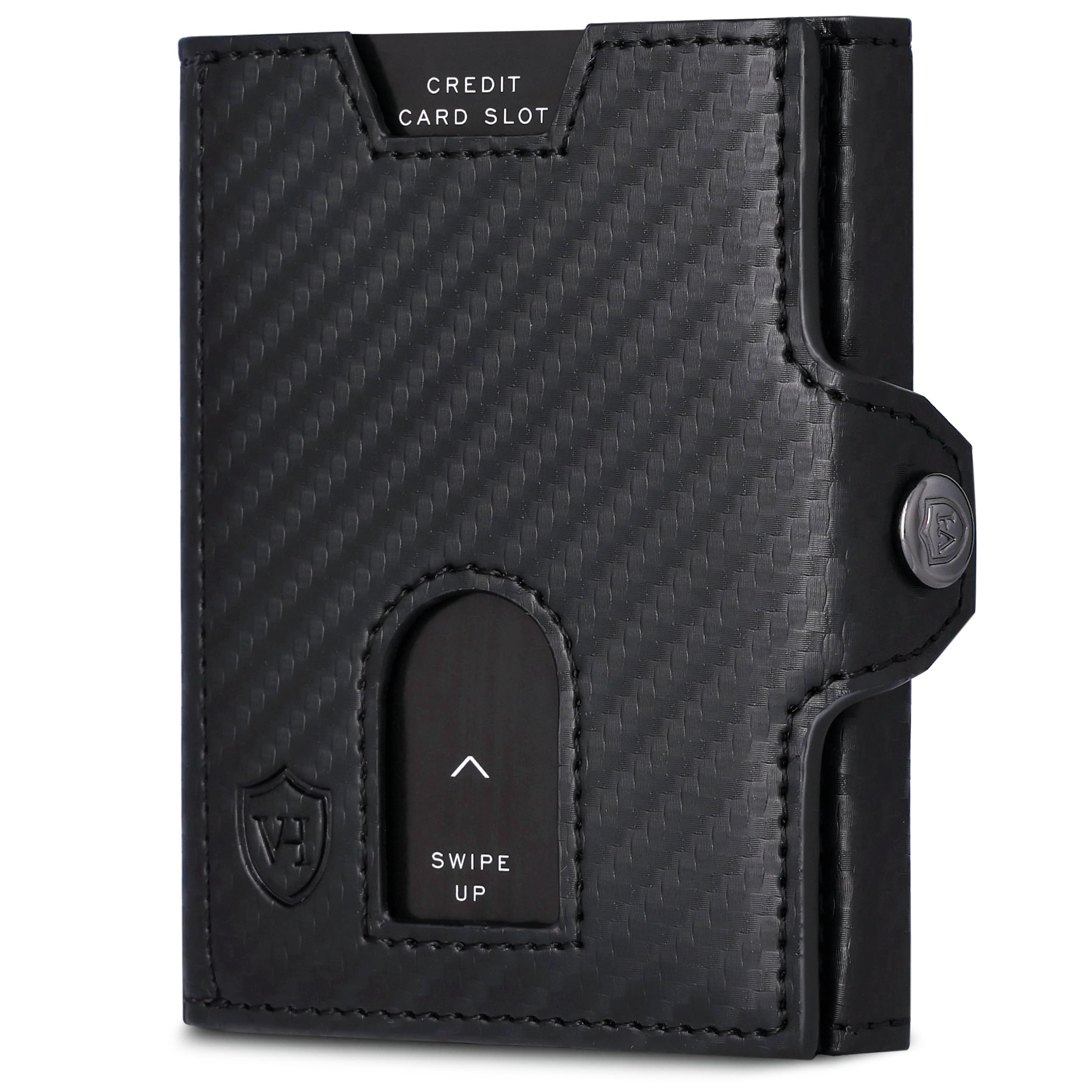 VON HEESEN Slim Wallet mit Münzfach & RFID Schutz - Geldbörse Herren & Damen - Kartenetui Kreditkartenetui - Mini Portmonee Geldbeutel Portemonnaie klein Carbon-Schwarz