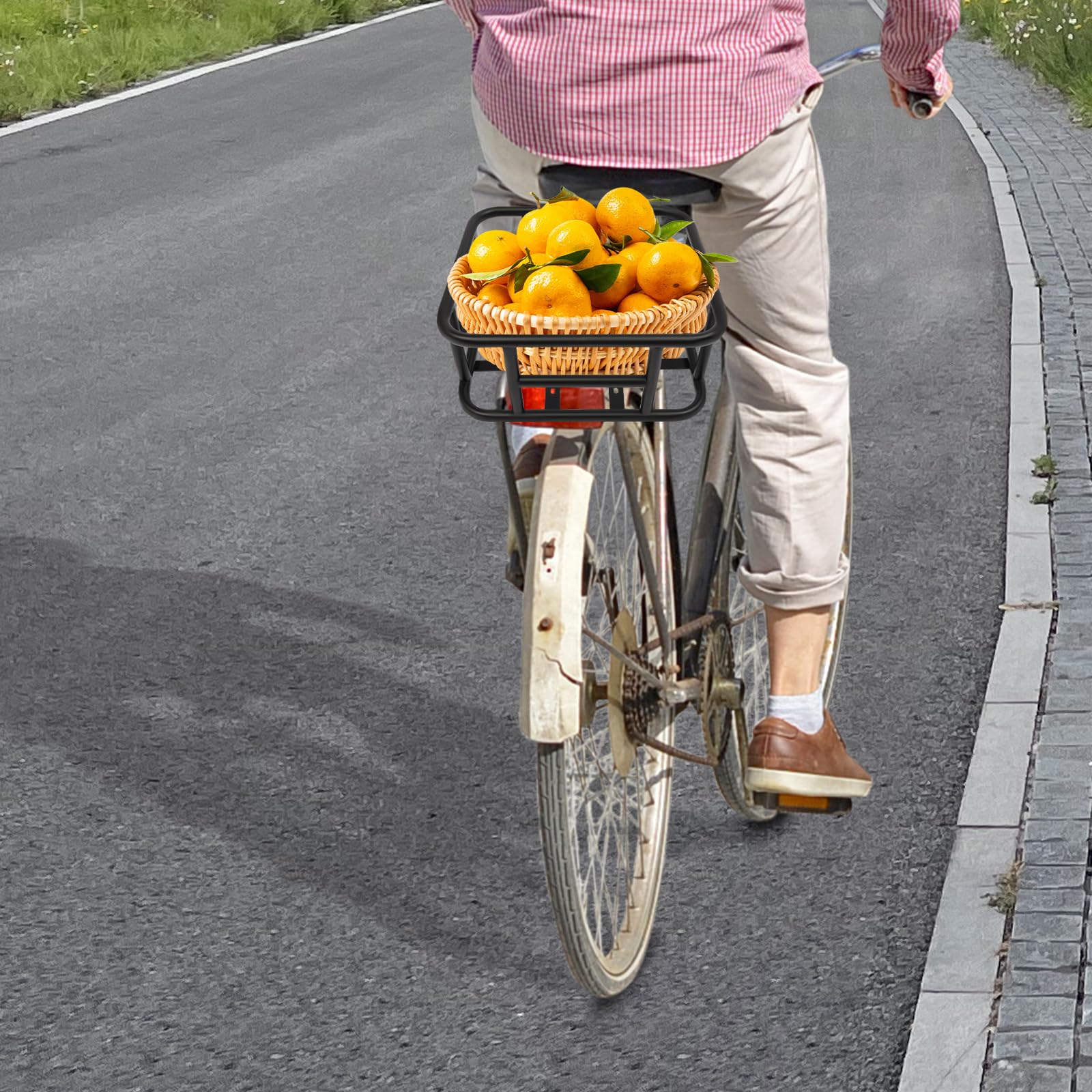 Tylny kosz rowerowy, czarny, montowany z tyłu kosz rowerowy, 34,3 × 30,5 × 15 cm pojemności, nośność 15 kg, nadaje się do rowerów górskich i wyścigowych