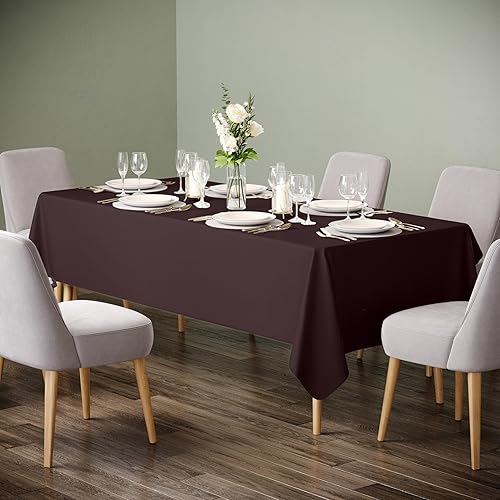 Miniatura 6 de Exquisite Manteles de vinilo marrón de 54 x 70 pulgadas, paquete de 1 mantel rectangular con reverso de franela, plástico, reutilizable e impermeable