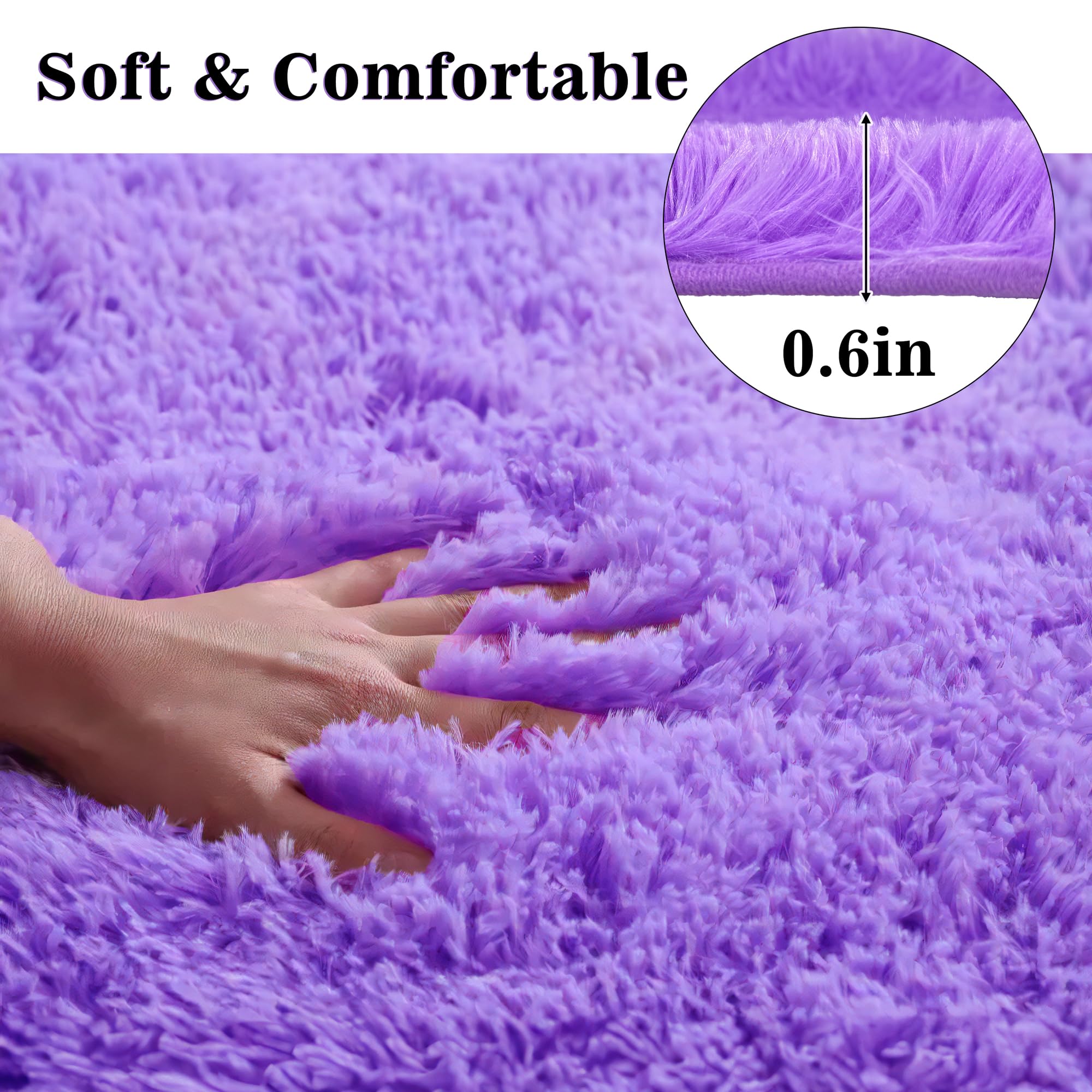 Juego de 3 alfombras de baño peludas moradas para baño, antideslizantes, absorbentes de agua, alfombras de baño suaves y lavables con contorno en forma de U, cubierta para tapa de inodoro 3