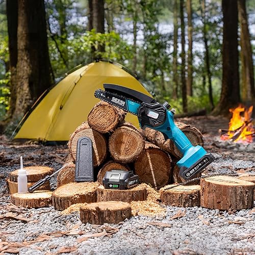 Miniatura 8 de SEESII Mini motosierra inalámbrica de 6 pulgadas, motosierra inalámbrica con 2 baterías de 2000 mAh, sistema de engrasador y cadena de repuesto,