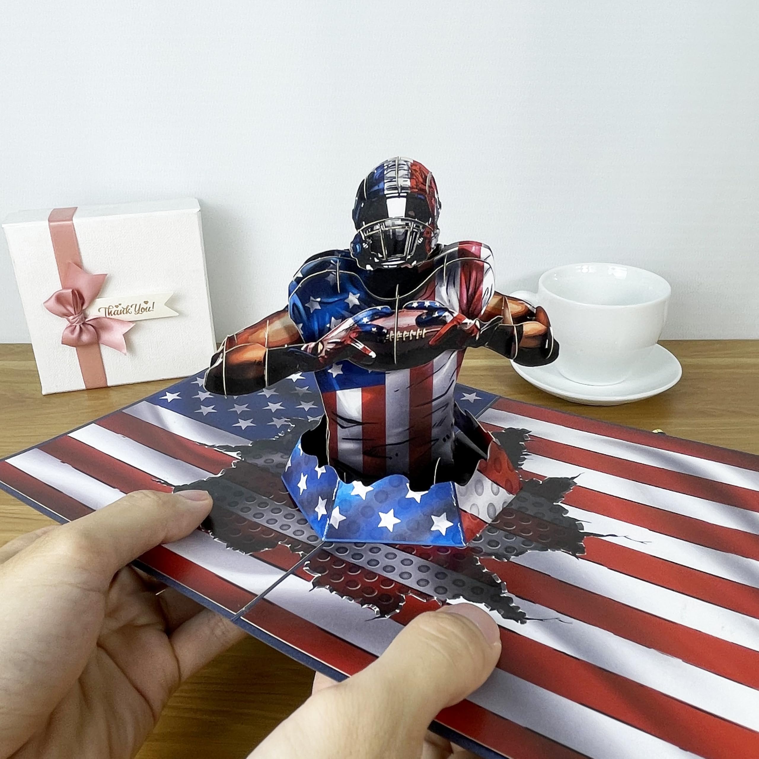 3D-Popup-Karte des American Football Spielers, Papierkunst & Handwerk, Grußkarte, Geburtstag, Jahrestag, Weihnachten, Vatertagskarte, handgefertigtes Geschenk für Ihn, Männer, Vater, Sohn,