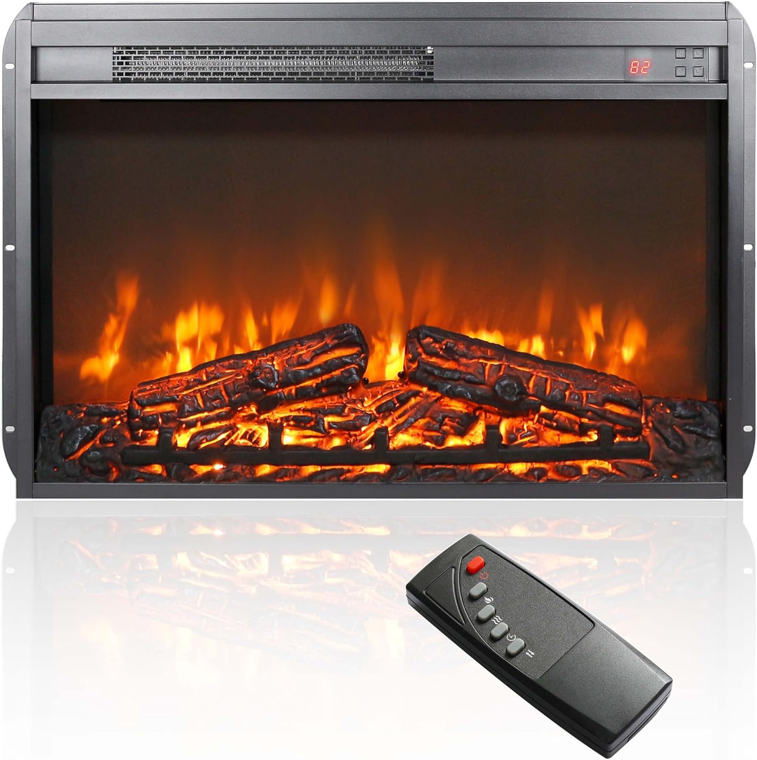 23" Electric Fireplace Insert, Fireplace Heater with Remote, Adjustable 4 Flame Brightness, Log Set, Low Noise, 8H Timer, Overheating Protection, 1400W (23" X 19 3/4") - Thumbnail 3