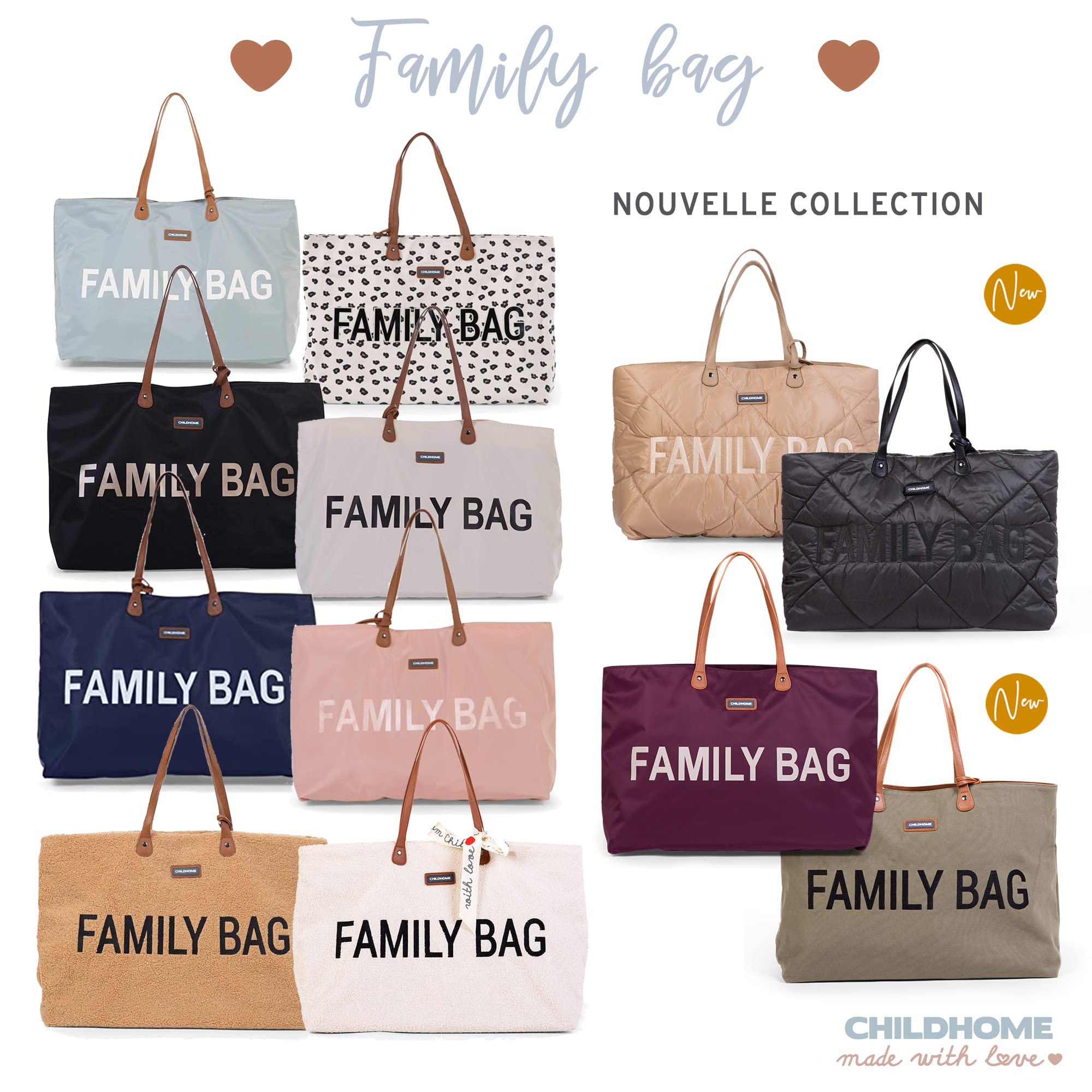 Childhome Family Bag Sac à Langer Voyage Grande Contenance Teddy Ecru