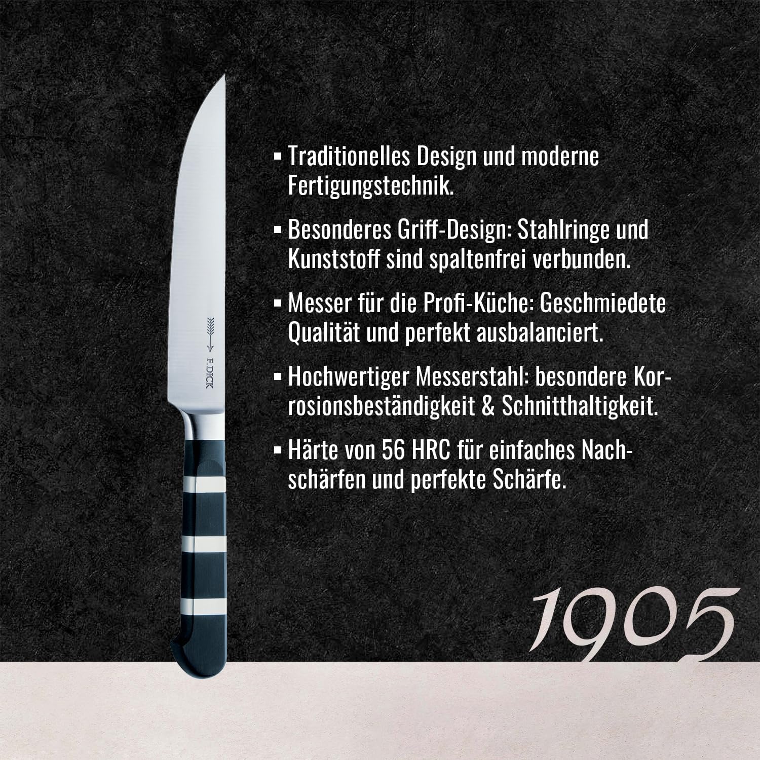 F. Dick Steakmesser 1905 (Klingenlänge 12 cm, Steakbesteck, Universalmesser, Fleischmesser, BBQ Messer, Härte 56°) 81902122