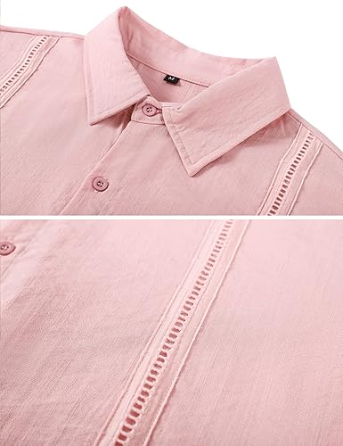 Miniatura 5 de LecGee Conjunto de ropa de lino para hombre con botones y pantalones cortos de guayabera cubana, conjunto de 2 piezas