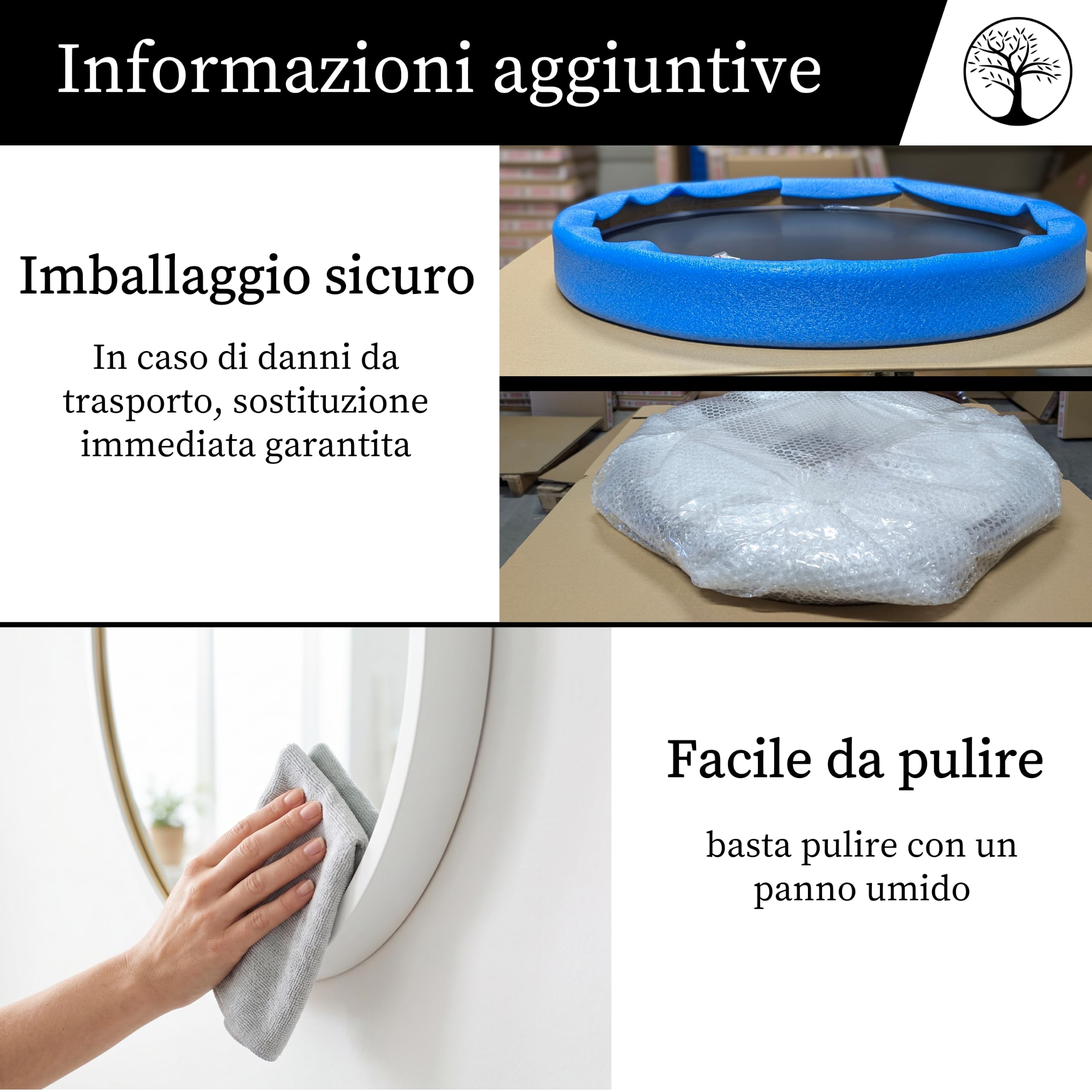Specchio piccolo rotondo legno bianco | Legno massello, Montaggio facile, Prodotto nell'UE, Vetro a specchio da 4 mm, Gancio in metallo sicuro, Facile da pulire