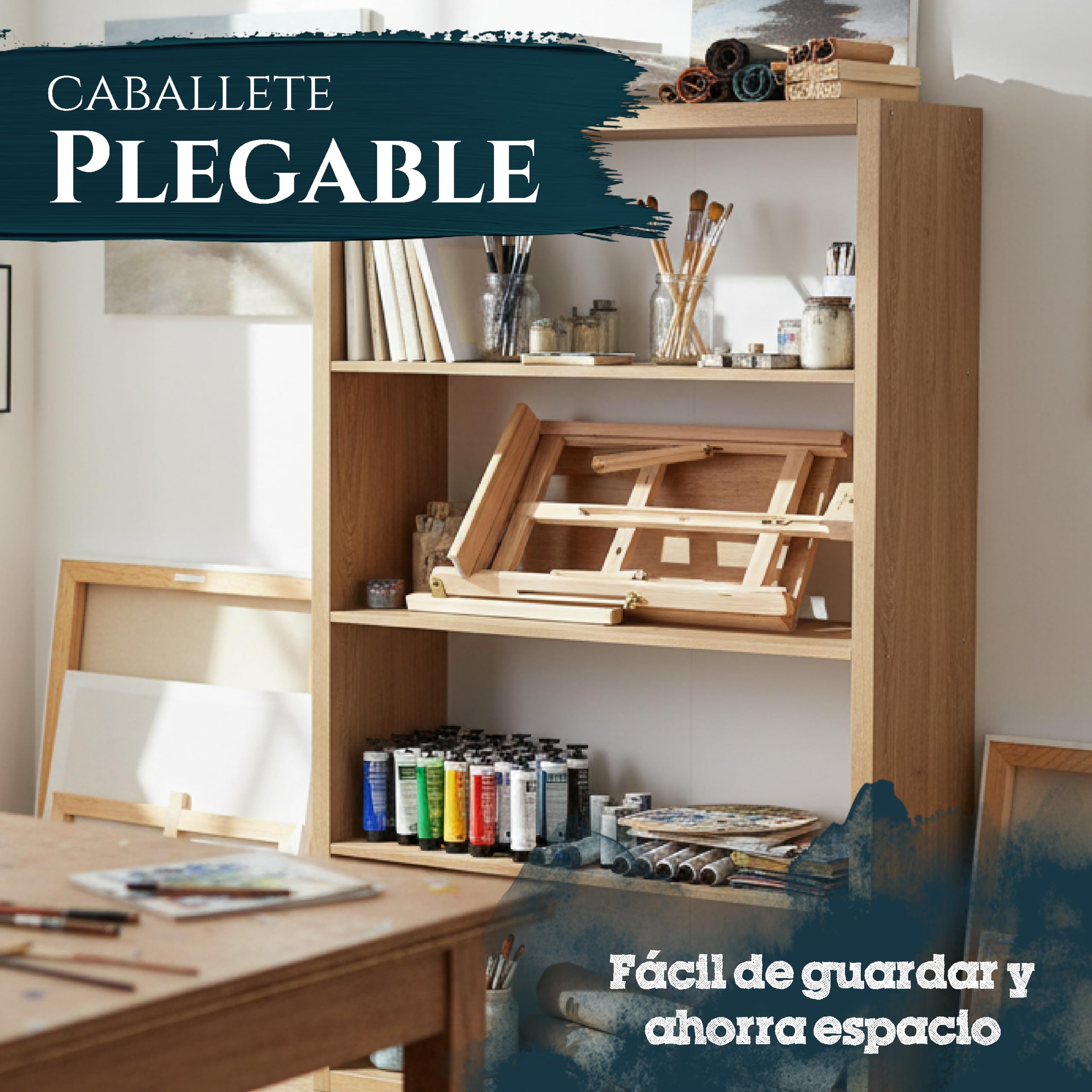Artina Caballete de pintura de mesa Sydney - Madera de pino 27 x 27 x 60 cm – Caballete plegable para artistas principiantes, aficionados y niños – Para lienzos de hasta 45 cm de altura