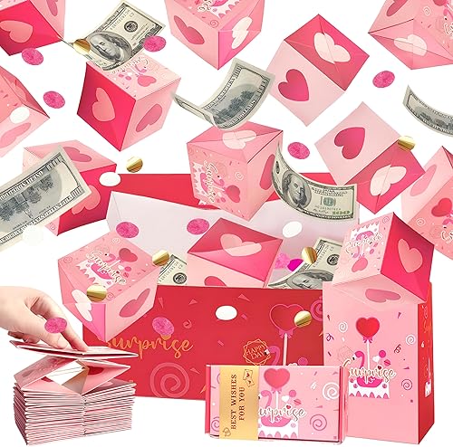 Miniatura 1 de Caja de regalo sorpresa explosión por dinero, 20 rebotes, plegable, única, caja de regalo roja con confeti, caja de regalo explosiva para San
