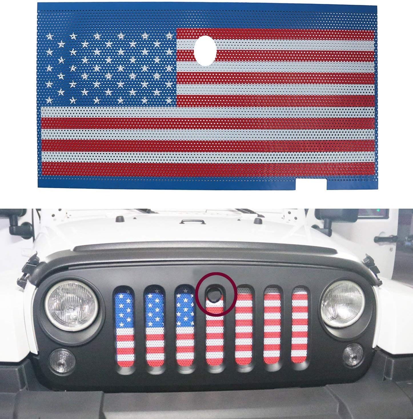 JK Front Grille Insert Mesh Net with Key Hood Lock Hole Compatible with jeep wrangler 2007 2008 2009 2010 2012 2011 2013 2014 2015 2016 2017 JK JKU Sahara Rubicon Unlimited Sport 2 Door/4 Door