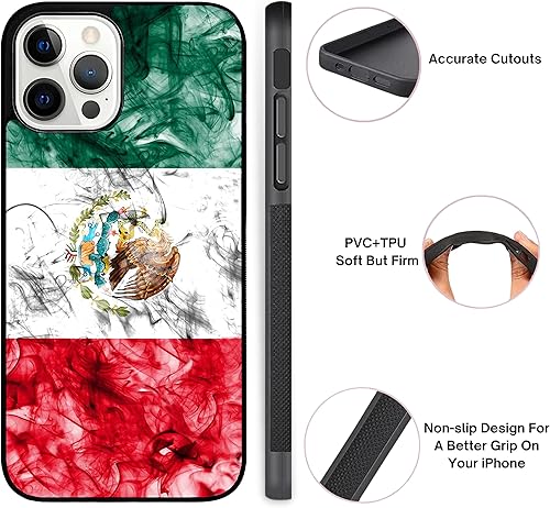Miniatura 3 de Smoky - Funda con diseño de bandera de México, estilo humo y orgullo mexicano, compatible con iPhone 13 Mini, duradera y antideslizante, goma de