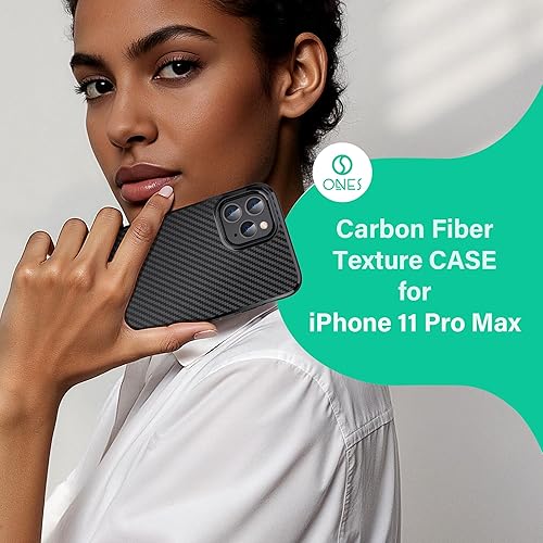 Miniatura 8 de ONES Funda delgada para iPhone 11 Pro Max, patrón de fibra de carbono, ultra delgada, funda protectora a prueba de golpes con diseño minimalista y
