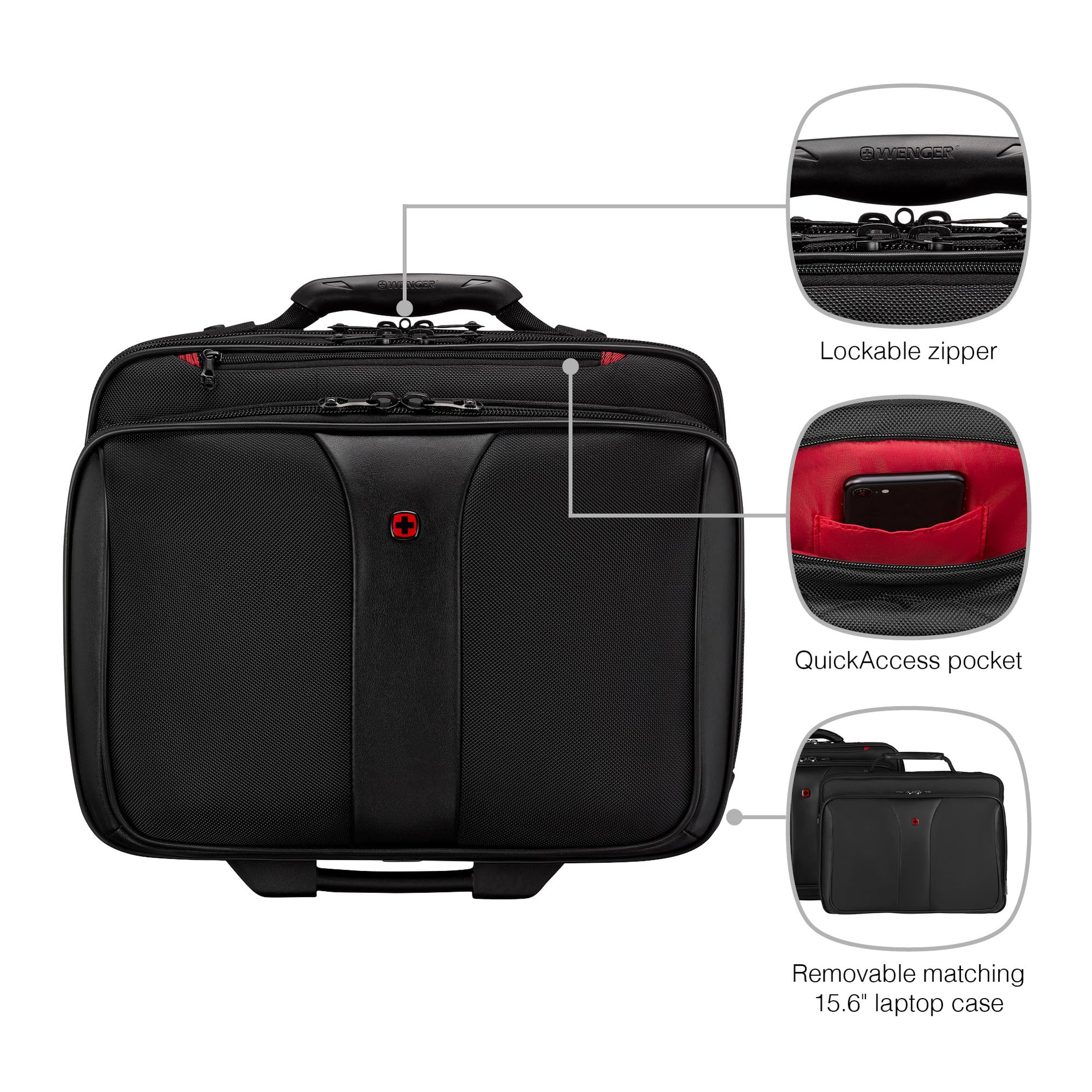 WENGER Trolley Porta PC Patriot 2-tlg, Notebook 17”, Custodia Laptop 15,6” Estraibile, 25 l, Uomo Donna, Ufficio Lavoro Viaggi, Nero, 600662