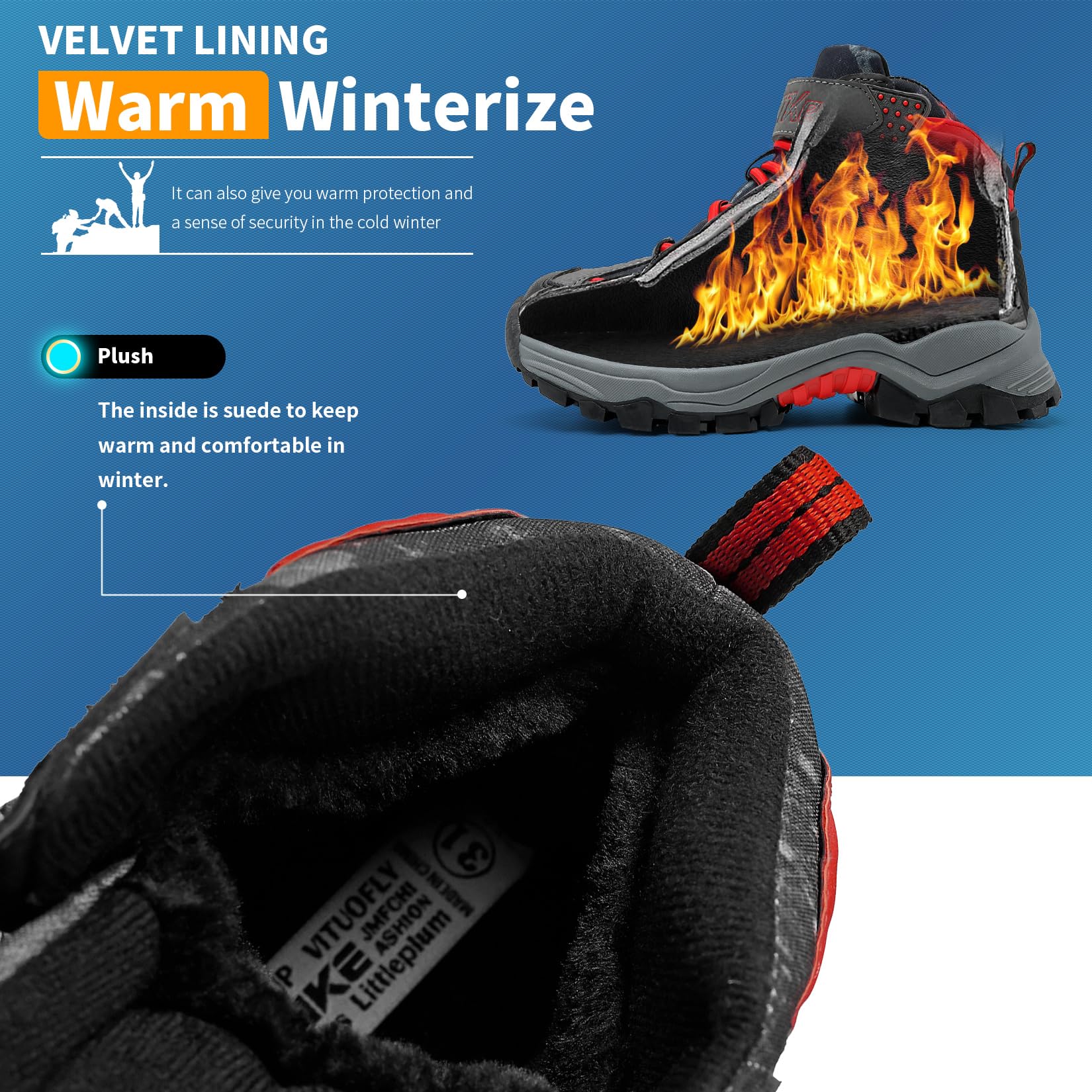ASHION Jungen Winterschuhe Kinder Winterstiefel gefüttert und wasserdicht – rutschfeste Outdoor Wanderschuhe