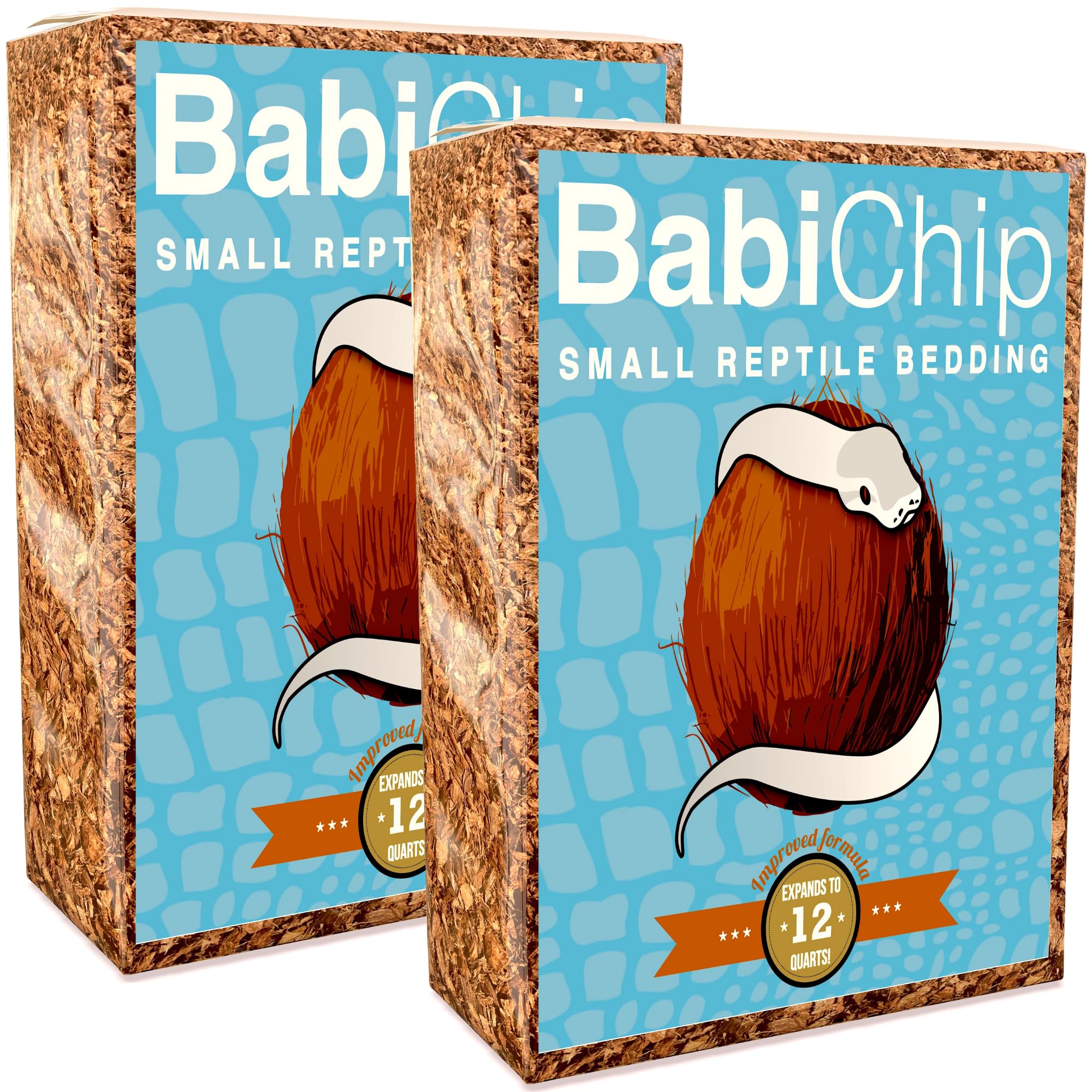 BabiChip - Substrato de reptil de coco pequeño de 12 cuartos de galón y ropa de cama para terrarios de geco, hábitat de tortuga, recintos de pitón de bola y tanques bioactivos, 2 unidades