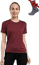 Merino.tech 100% Merino T Shirt Damen - Merinowolle Sport Wandern Thermoshirt Damen + Wandersocken