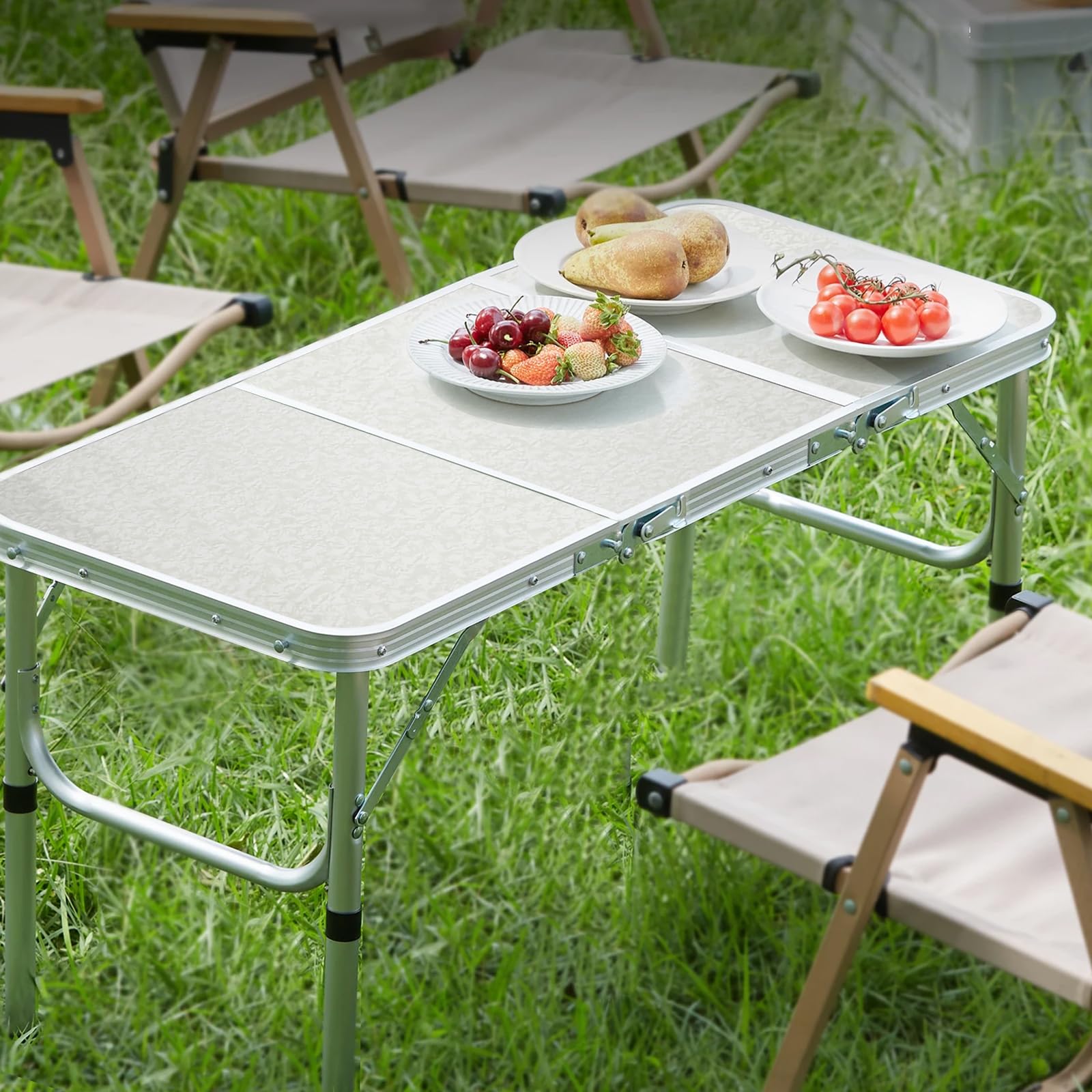 CPROSP Tavolo da Campeggio Portatile Pieghevole 90 * 40cm, da Picnic per Esterni Nero, Altezza Regolabile 26-70cm con Rete di Contenimento, Borsa per Il Trasporto Inclusa in Alluminio MDF 4 Persone