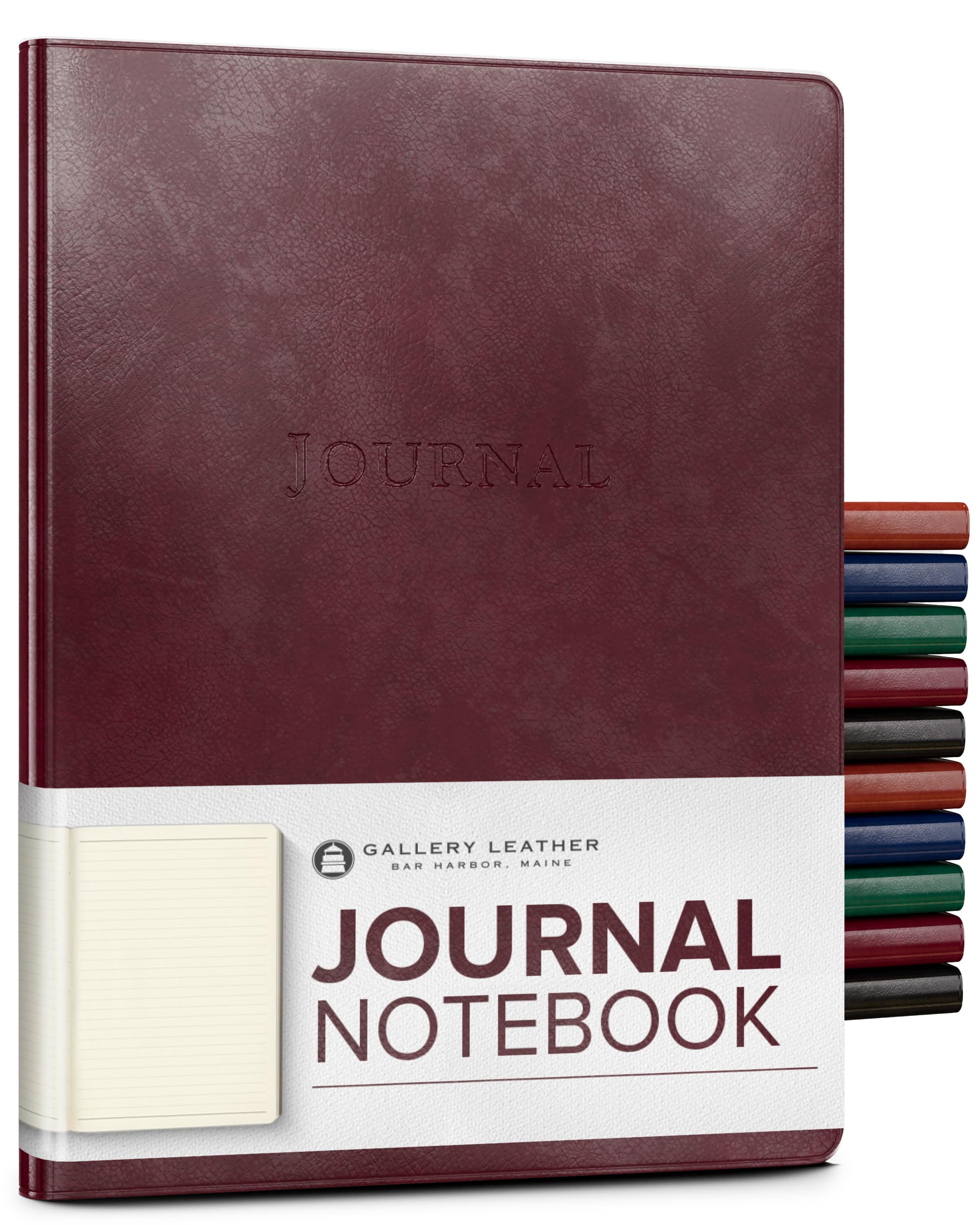Gallery Leather Journal - Crafted in Maine, USA - Elegant Leather Writing Notebook with 192 Lined Pages - A Timeless Space for Your Thoughts - Acadia Burgundy, 9.75x7.5", Large Lined