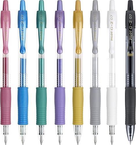 Miniatura 5 de Bolígafos metálicos de gel Pilot G2 34423 de punta fina tinta dorada y plateada paquete de 4 unidades Colores Variados